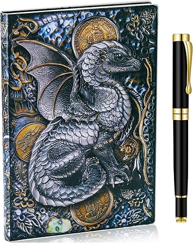 JEWPHX Juego de cuadernos y bolígrafos DND de Dragon Wyrmling 3D, diario con tapa en relieve, bloc de notas diario hecho a mano, organizadores