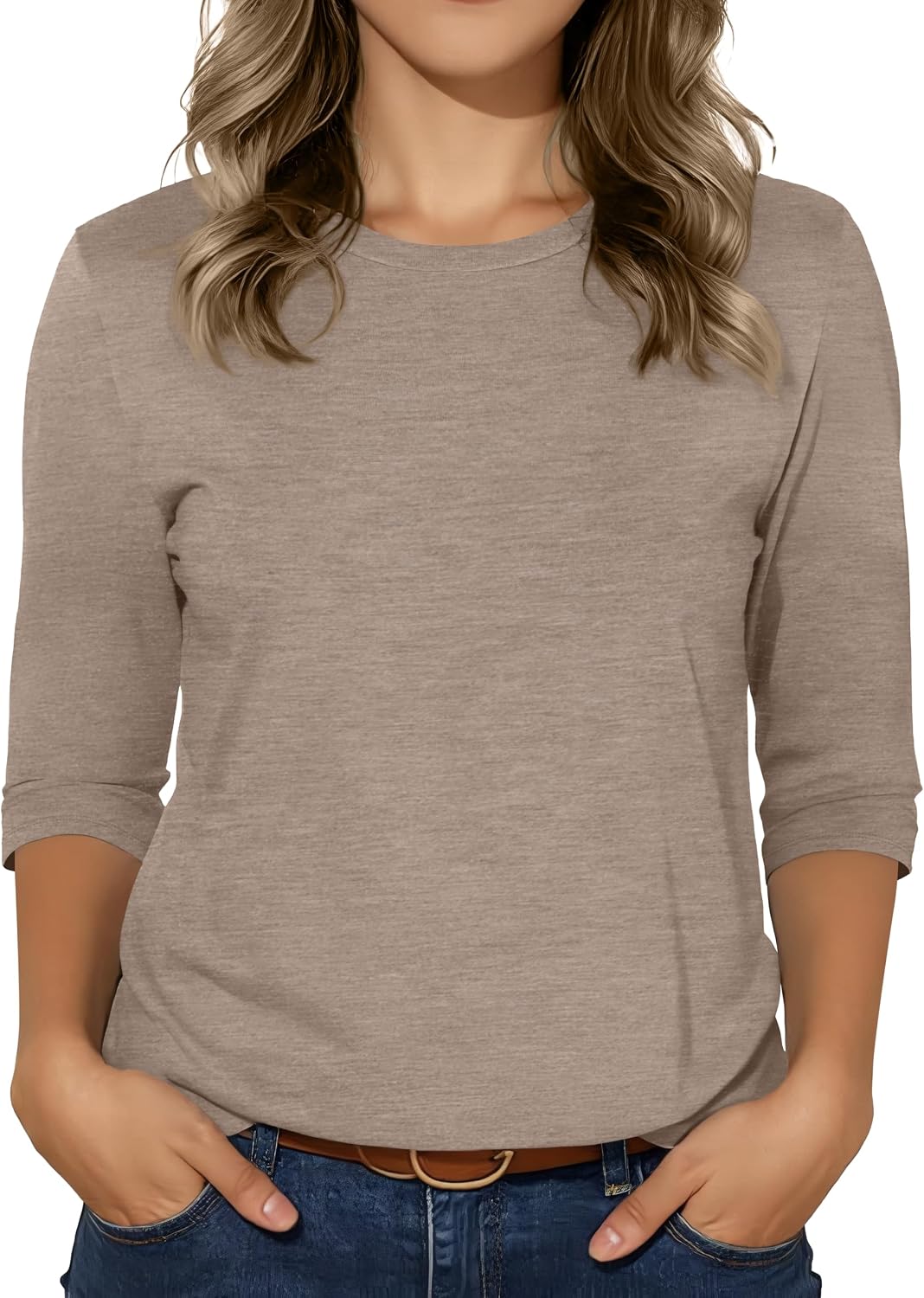 3/4 Sleeve Tops for Women Basic Crew Neck Spring Blouses Casual Fit Fall T Shirts 2026