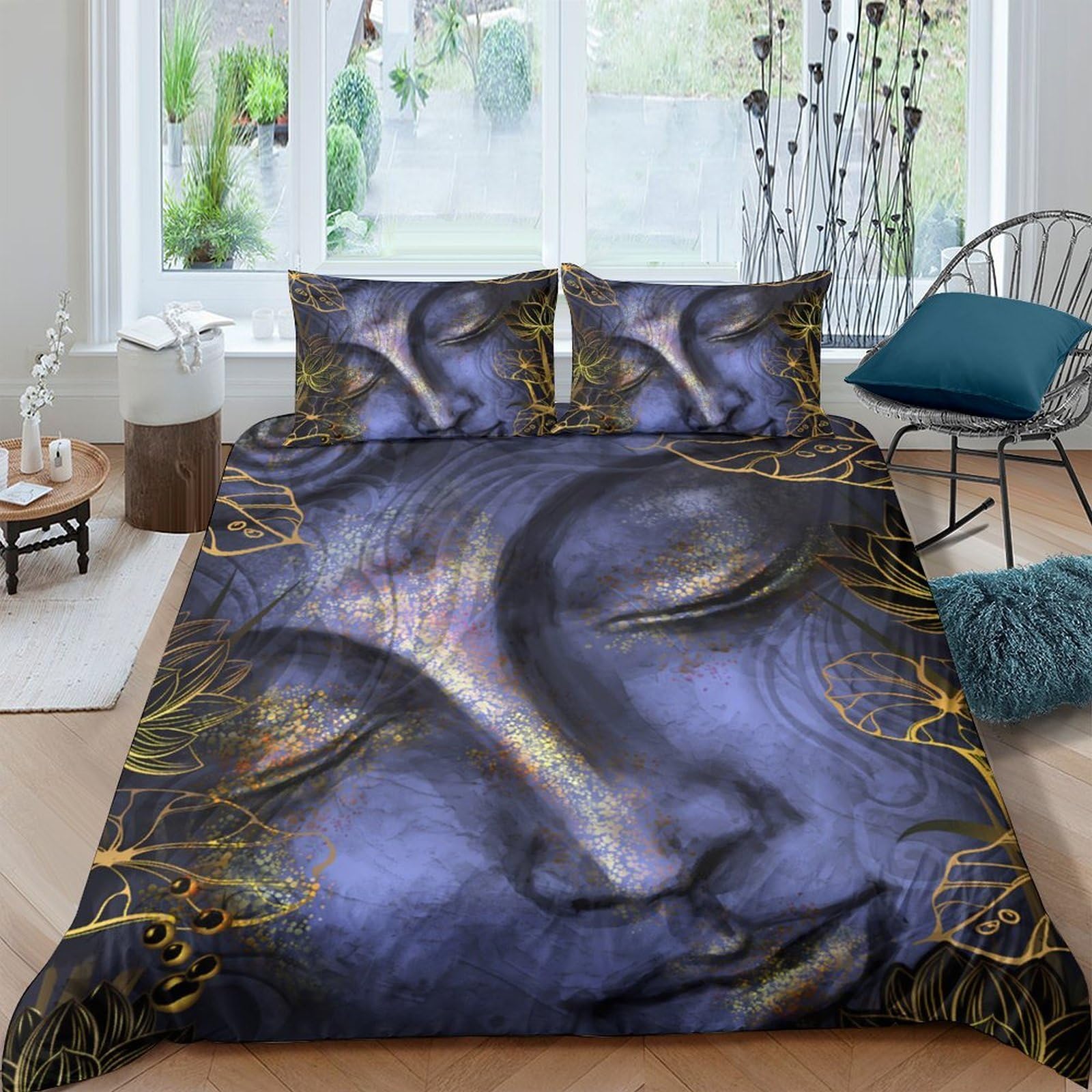 Ctjqhvkz Style-10 3D Printed Buddha Face Fitted Sheet Microfiber Soft Blue Gold Abstract Pattern Mattress Cover For Bedroom Dorm Decor Single（135X200cm）