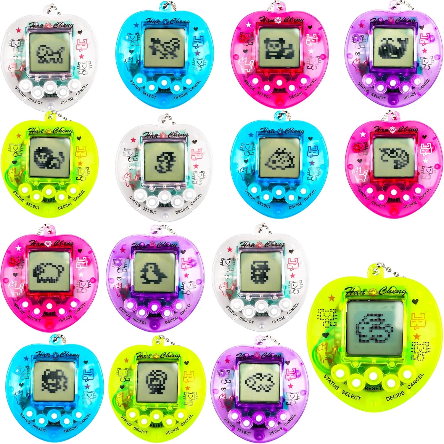 15 Pcs Heart Shaped Virtual Pets Keychain Electronic