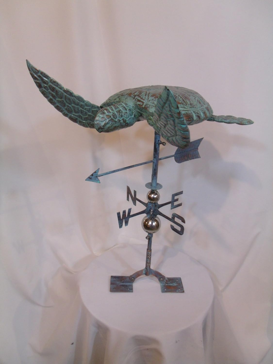 FurnitureBarnUSA Large Handcrafted 3 Dimensional Sea Turtle Weathervane Copper Patina Finish