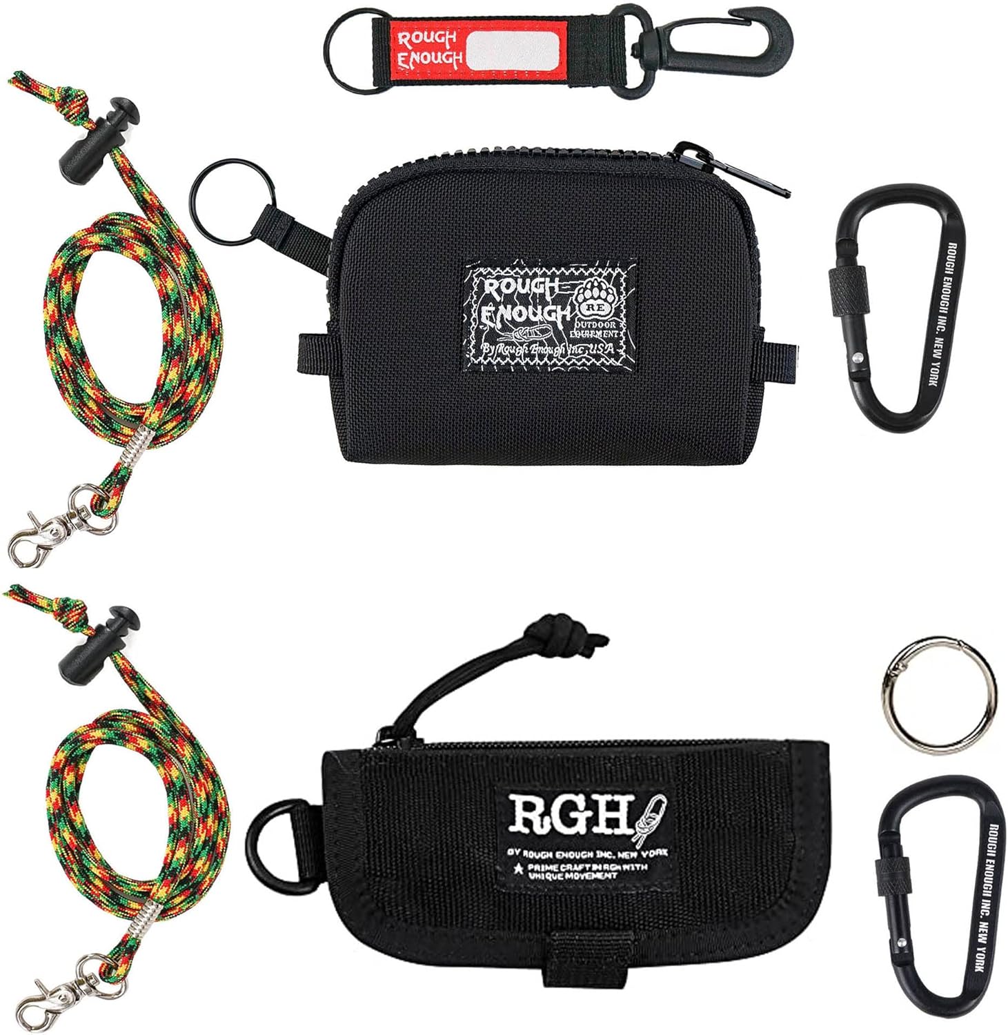 Rough Enough Small Coin Purse FOB Car Key Pouch EDC Wallet for Men with Lanyard Bundle Set