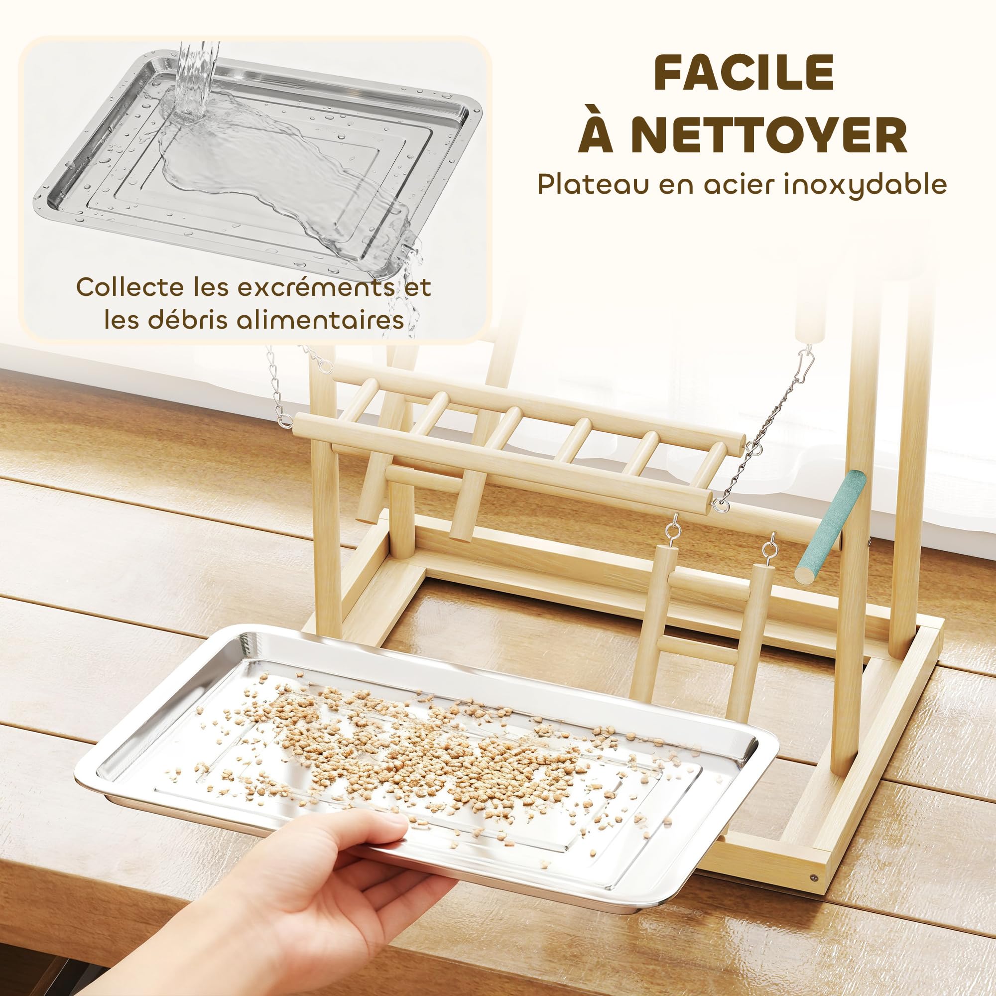 PawHut Aire de Jeux pour Oiseaux, échelles, pour Perroquet, 48 x 38 x 95 cm | Jeu pour Perroquet, Jouet à Chaîne, Plateau, Mangeoire, Balançoire, Pour Perruches, Inséparables, Pinsons, Calopsittes