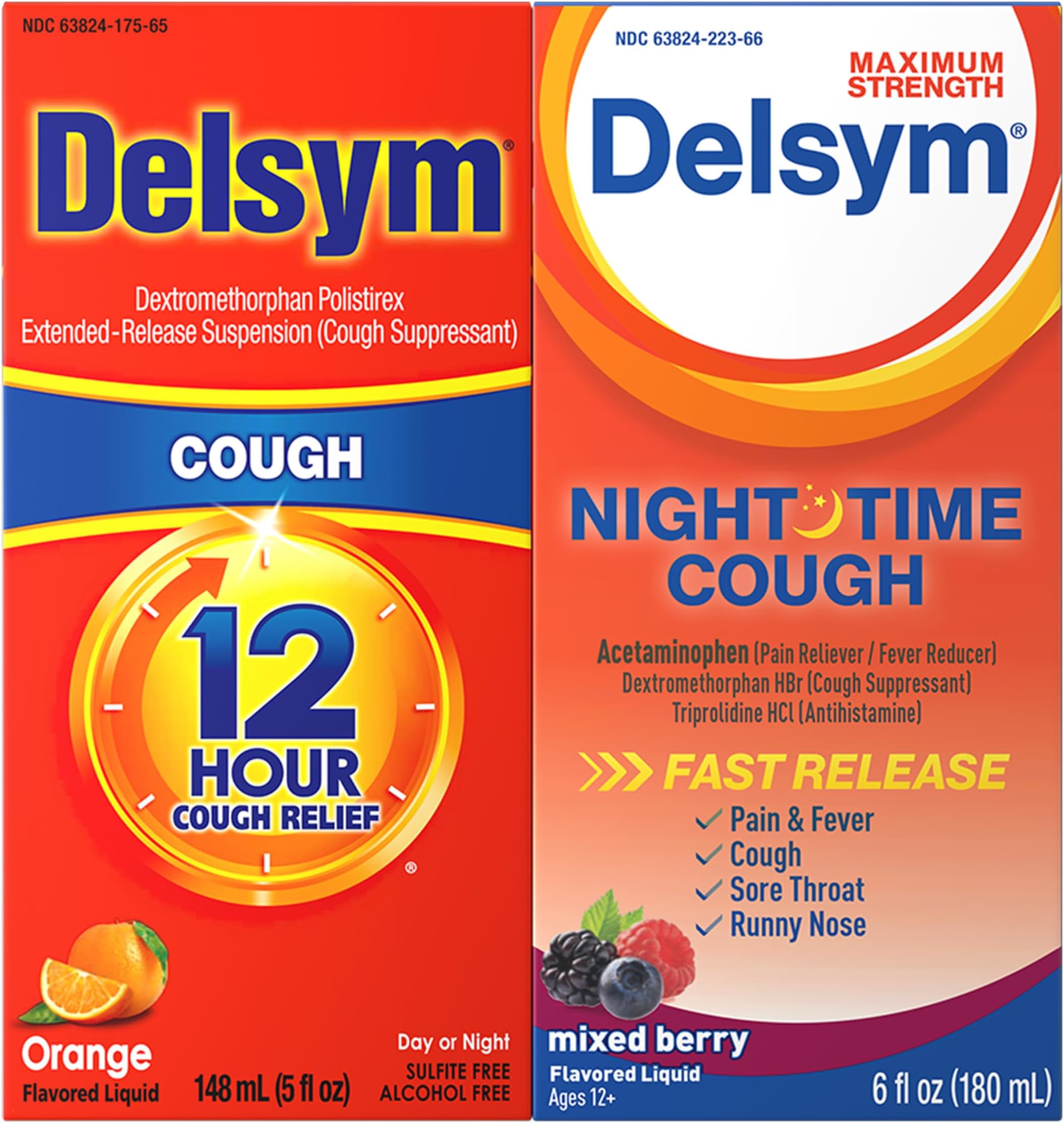 Delsym 12 Hour Cough 5 oz. and Nighttime Fast Relief 6oz, Combo Pack