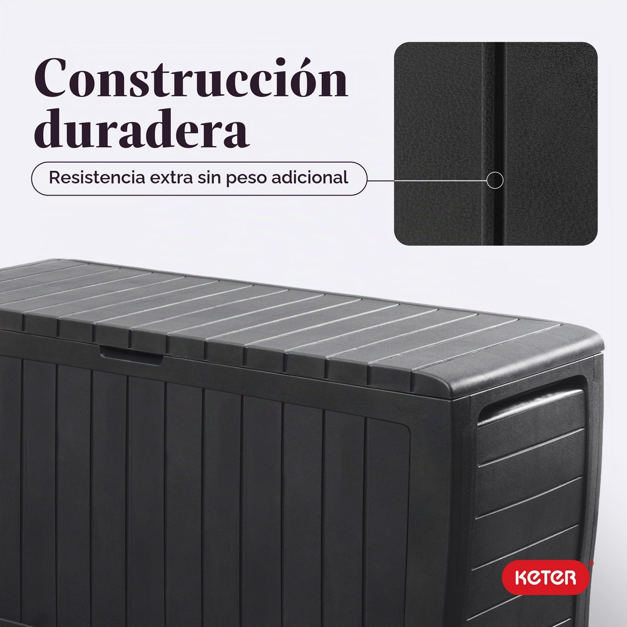 Keter Marvel Plus Arcón de resina de 3785 l para organización y almacenamiento de muebles de patio, cojines exteriores, almohadas decorativas, herramientas de jardín y juguetes de piscina, gris oscuro