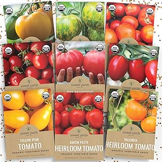 Organic Heirloom Tomato Seeds Variety Pack - 9 Seed Packets: Brandywine, Roma, Green Zebra, Three Sisters, Yellow Pear, Va...