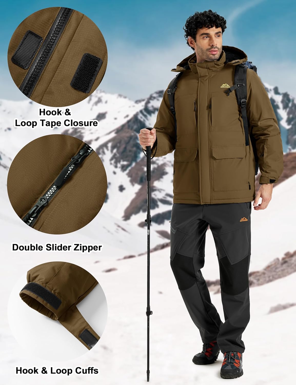 MAGCOMSEN Men's Winter Coats Ski Snow Waterproof Jackets Fleece Warm Snowboard Hooded Jacket Parka Raincoats 9 Pockets - Image 6