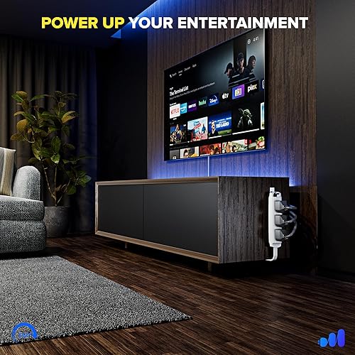 Miniatura 7 de Maximm Cable de extensión plano giratorio de 360 grados, cable de alimentación de 3 salidas múltiples de 1 pie con bucle, conexión a tierra 16 AWG