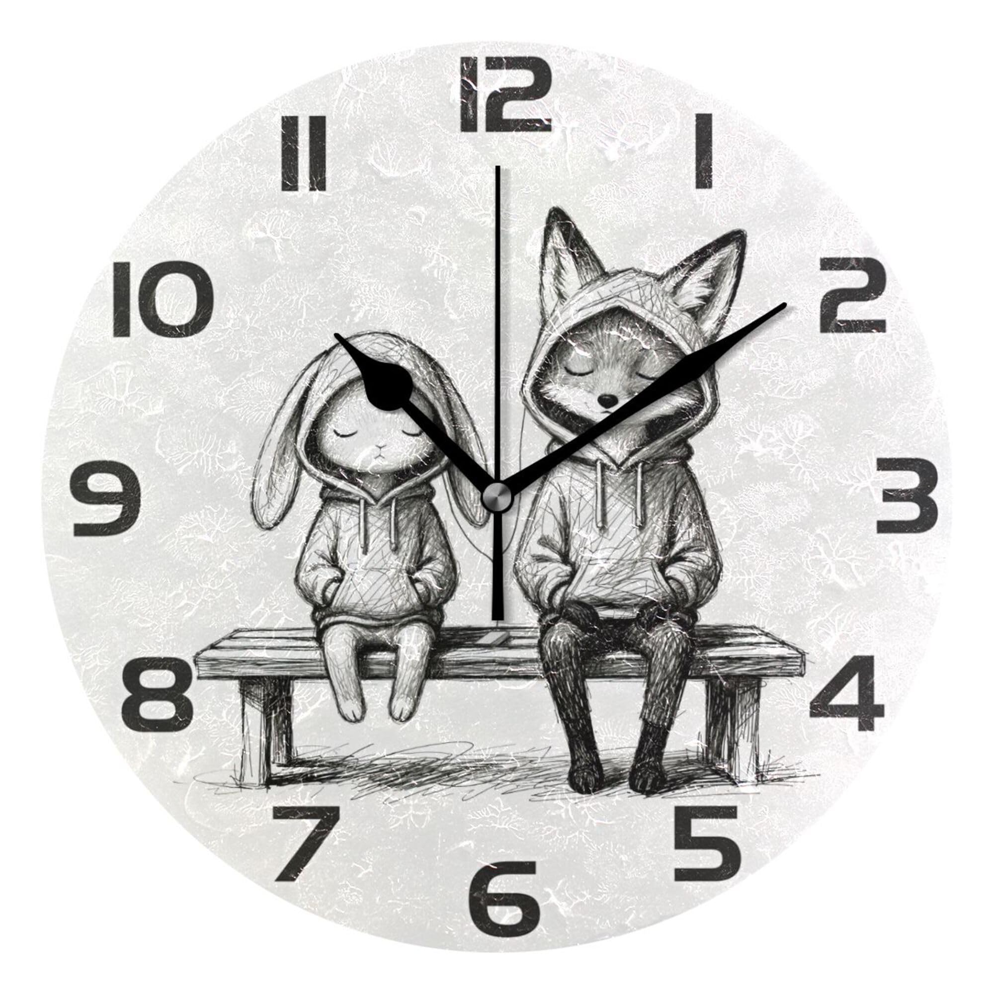 Horloge Murale Décorative 25Cm Lapin Renard Rigolo Animal A2020001