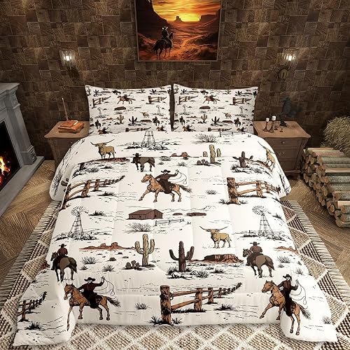 Erosebridal Western Bedding Set King Size,Country Cowboy Comforter Set for Kids 