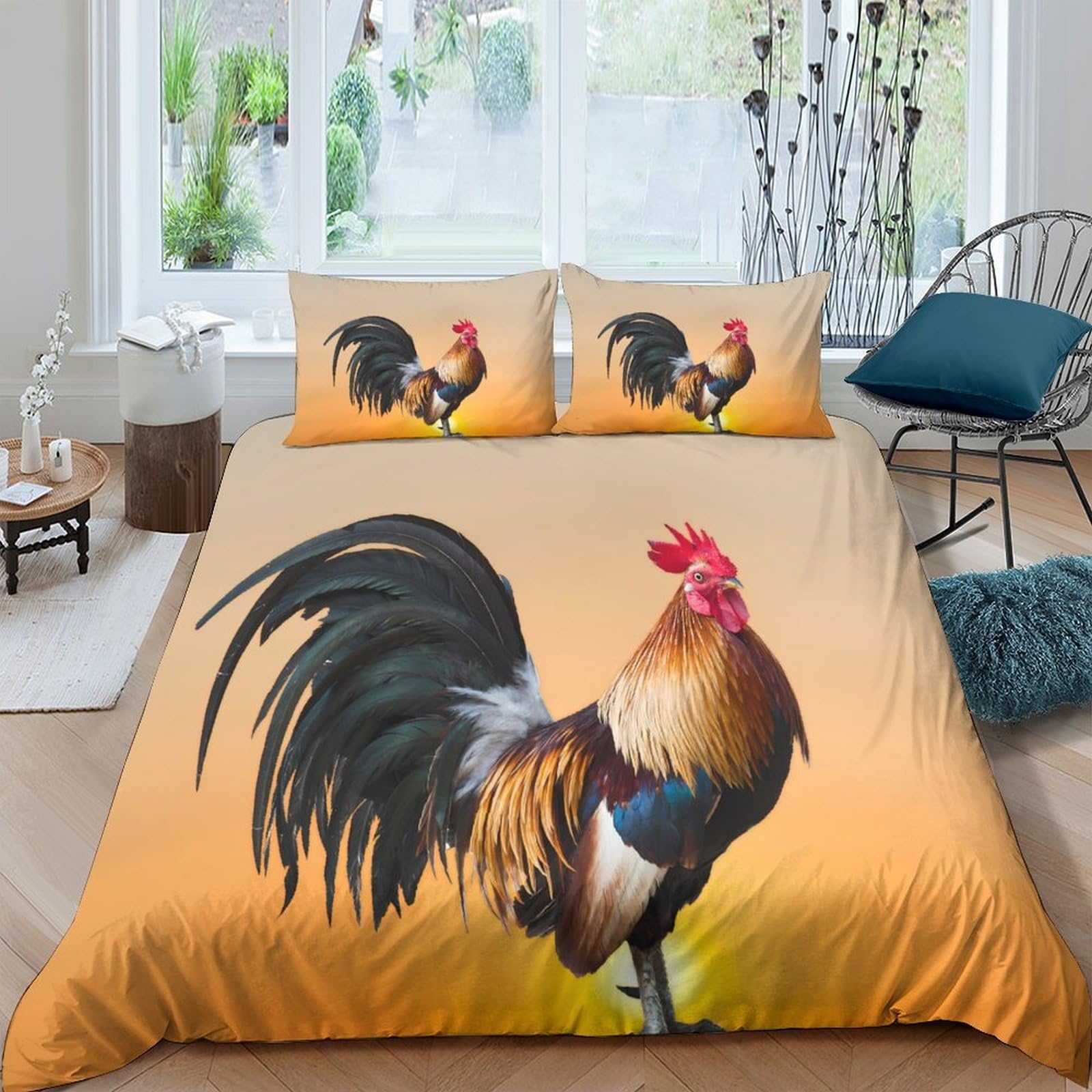 Ctjqhvkz Style-6 3D Printed Rooster Art Fitted Sheet Microfiber Soft Orange Farm Animal Mattress Cover For Bedroom Guest Room Decor Single（135X200cm）
