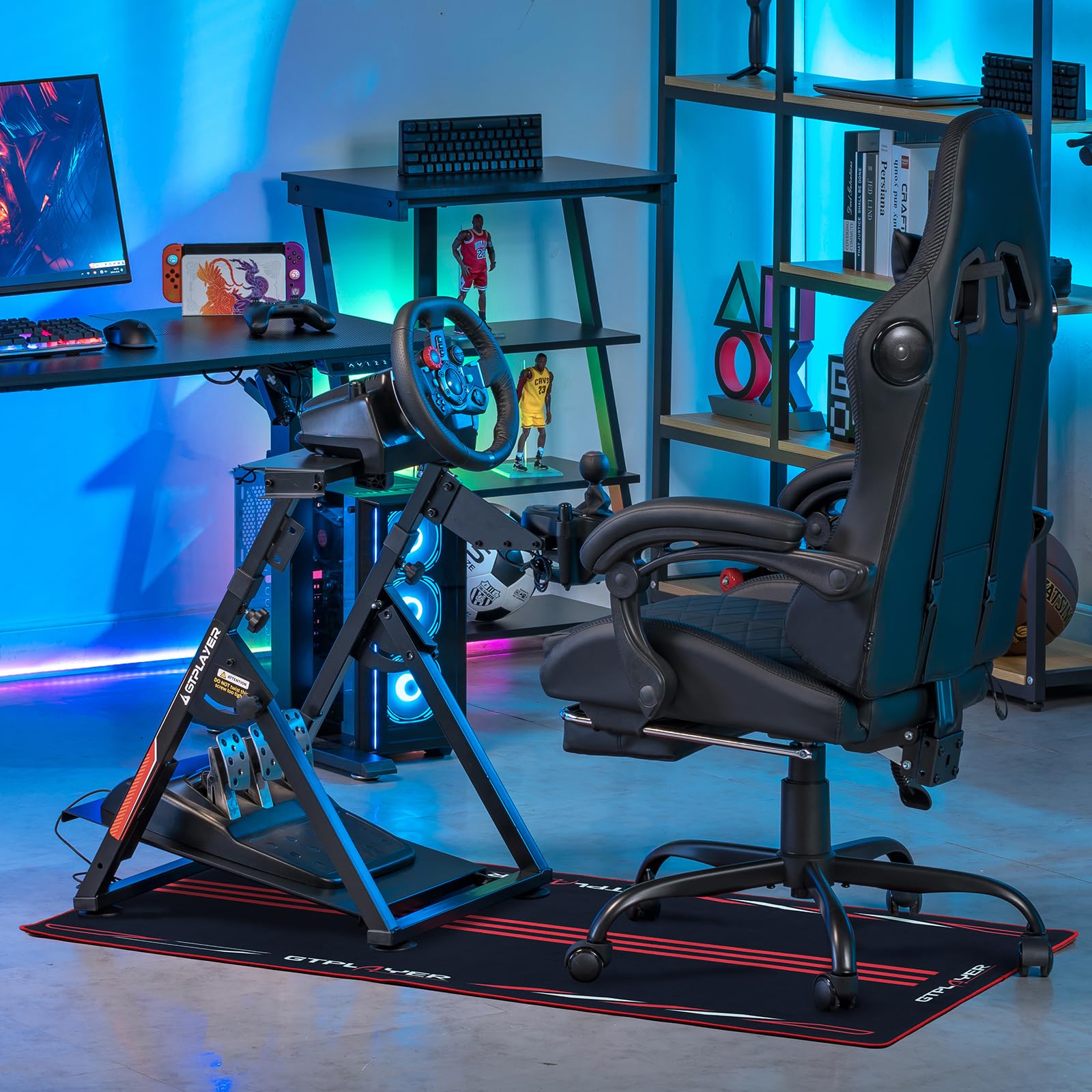 GTPLAYER Supporto del volante per il volante da gioco G923 G29 G920 T300RST500RS Force Feedback e cambio TH8A V1 - Poggiapiedi regolabile in altezza, rosso (Pro Red)