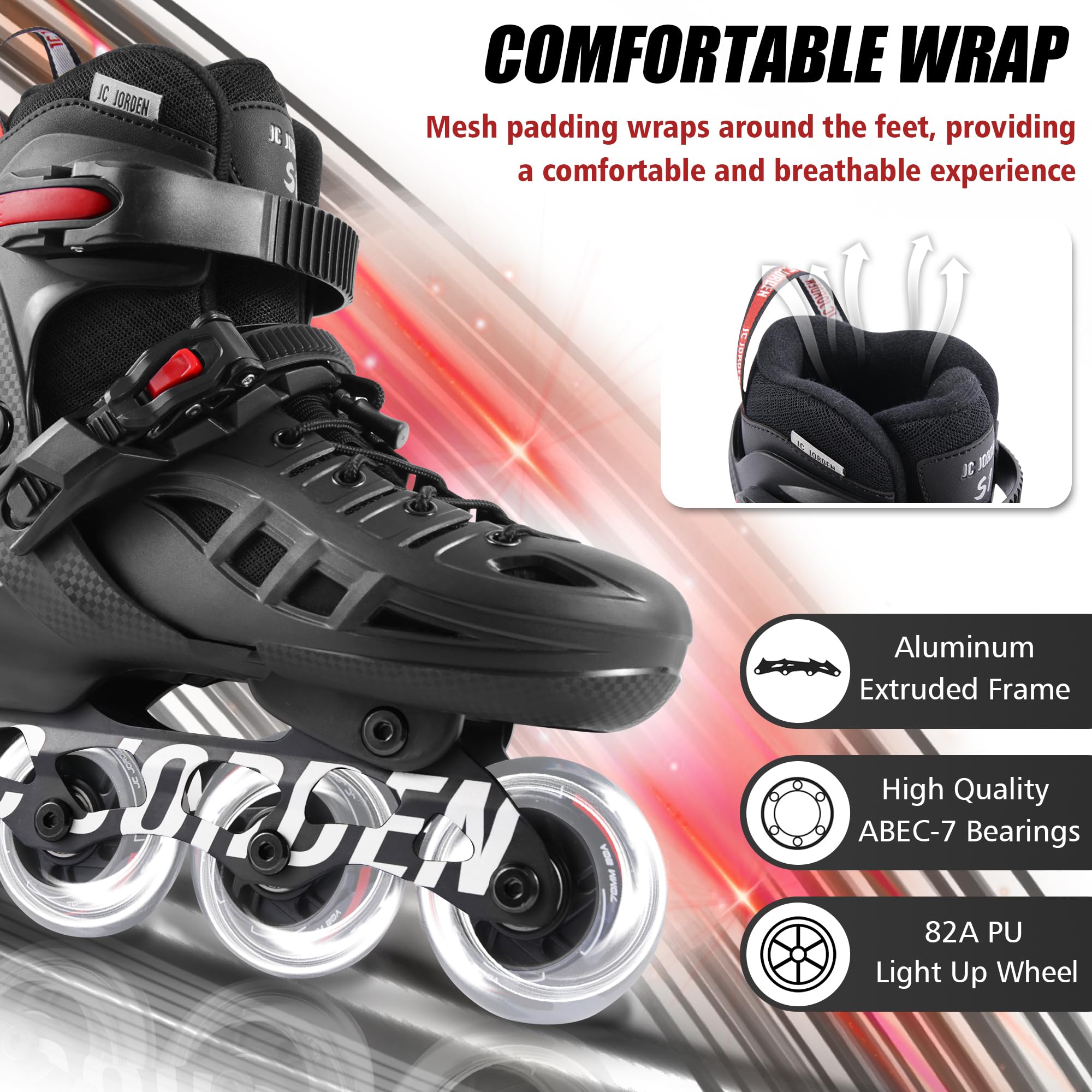 Inline Skates for Kids Girls and Boys, 4 Sizes Adjustable Roller Skates Blades with Full Light Up Wheels for Women Men, Durable Outer Shell, Roller Skates 4-12 Adults