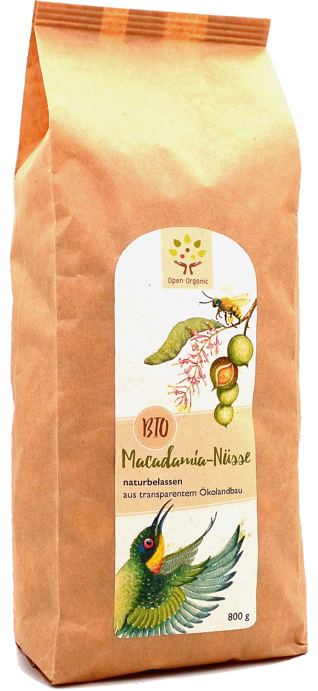 Bio-Macadamianüsse 800g - Macadamia ohne Schale - ungeröstet und ungesalzen - Nachfüllpackung für 0,8kg Glas - naturbelassen aus kleinbäuerlicher Landwirtschaft am Mount Kenya