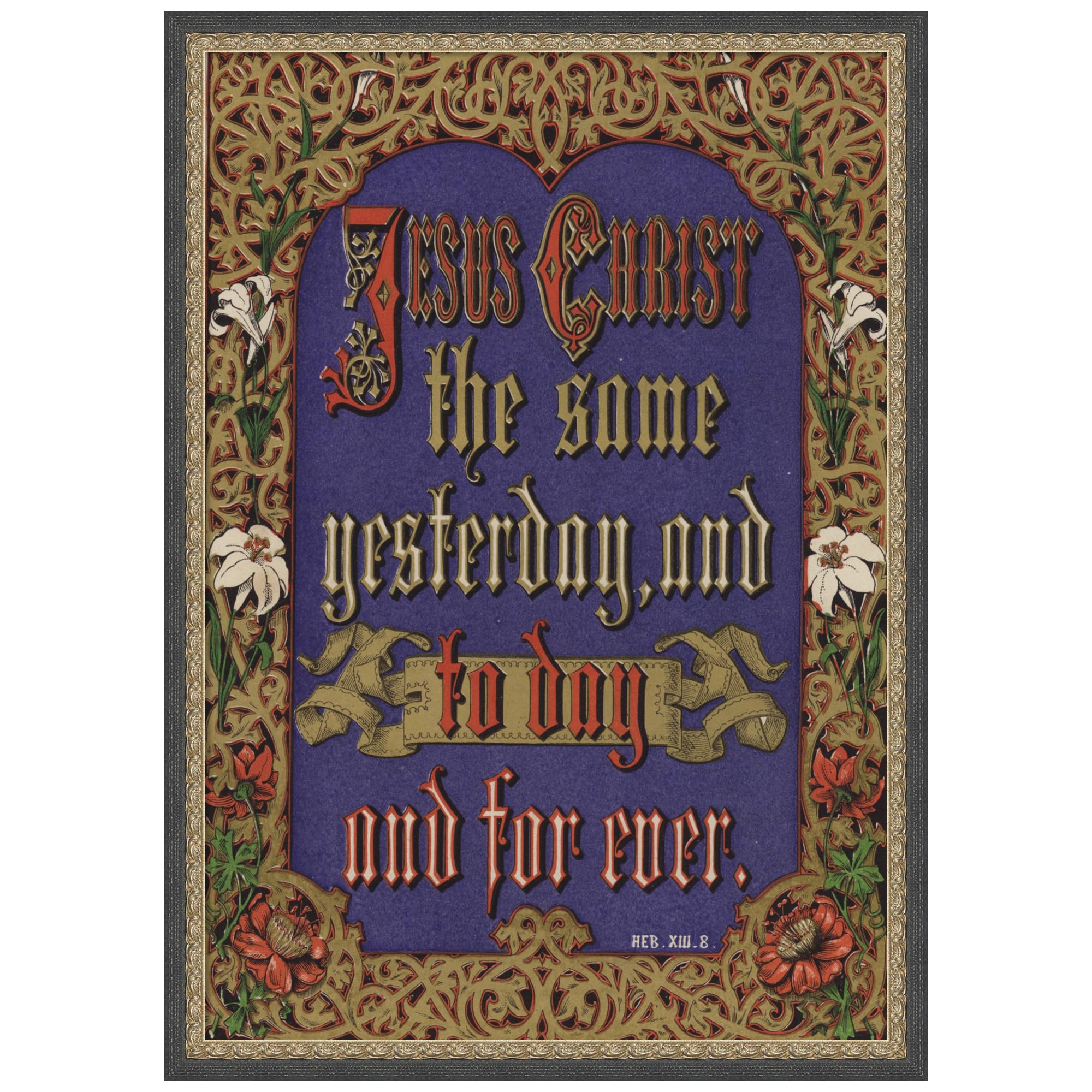 Amanti Art Framed Canvas Wall Art Print Jesus Christ Hebrews 13 8 by English School, 18 x 25, Matinee Black Bronze Frame, Vintage, Religion Art for Wall Decor