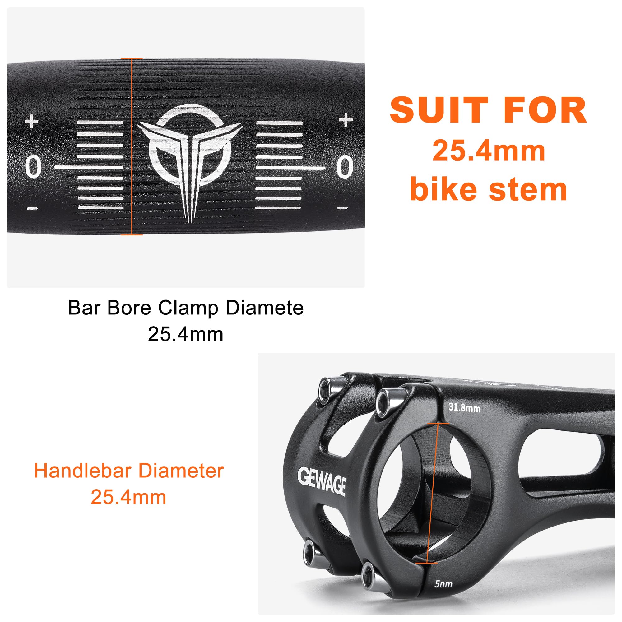 Guidon de vélo 25,4 pouces - 30 mm, 50 mm, 70 mm, 90 mm, 120 mm - Guidon de vélo en alliage d'aluminium de 620 mm (montée de 90 mm)