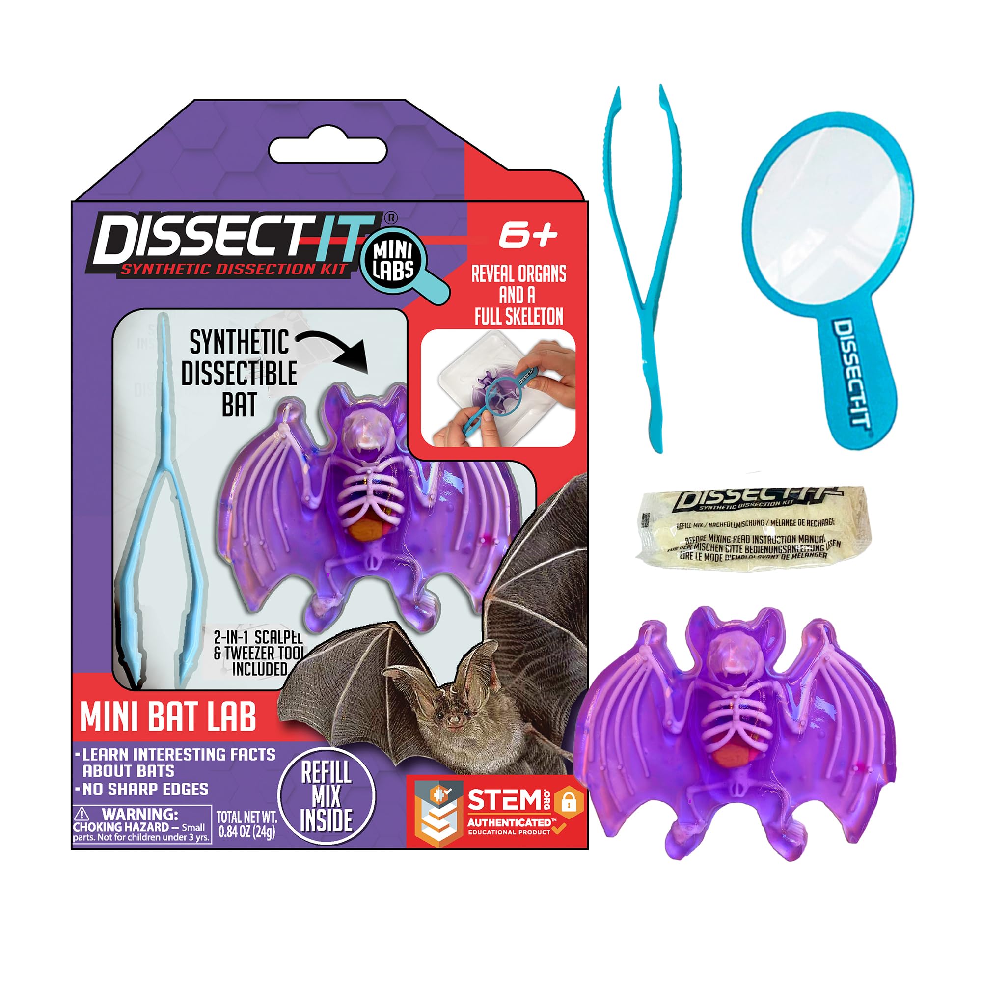 Top Secret Toys Dissect-It Mini Labs Bat Lab Dissection Kit for Kids, Realistic Synthetic Kids Science Kit - On, Biology and Animal Anatomy, STEM Toy, Ages 6+
