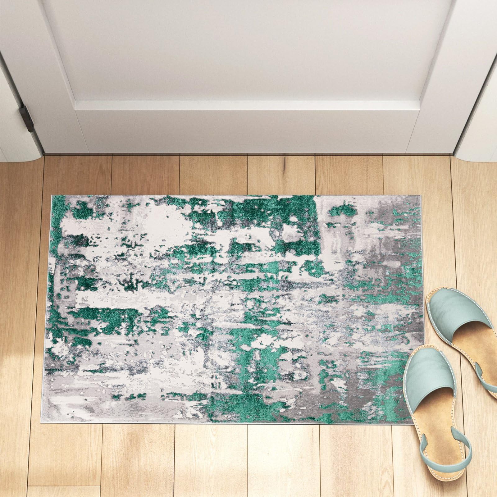 renoazul® Turkish Style Washable Premium Rug, 2 ft x 3 ft 7 in, 60 x 110 cm, Abstract Emerald, Jute Backing Large Door Mat Indoor for, Office, and House Floor — image 1
