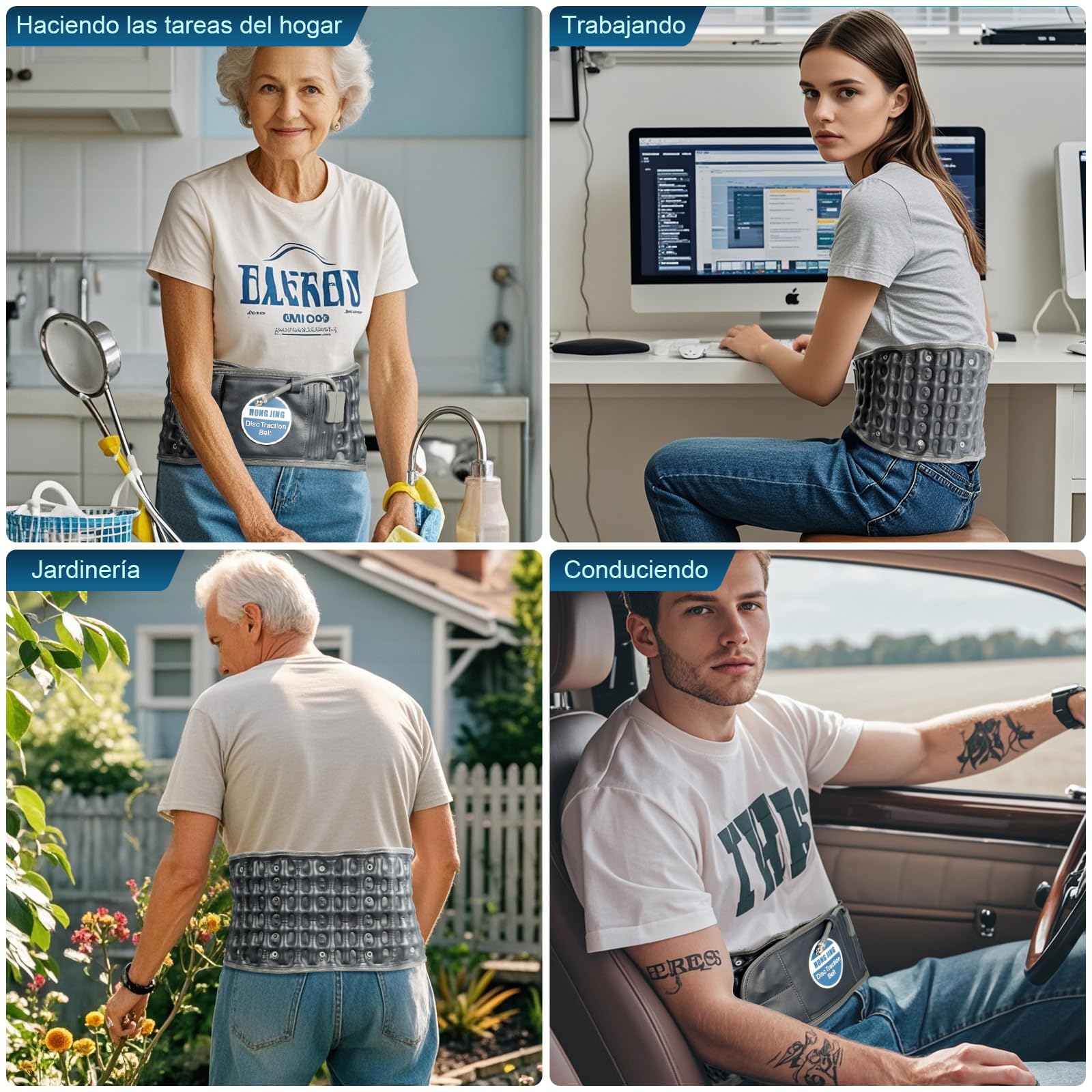HONGJING Cinturón de Descompresión con Bomba Eléctrica para el Alivio del Dolor de Espalda - Soporte Lumbar Inflable para Hombres y Mujeres, Talla Única para Cintura 29-49