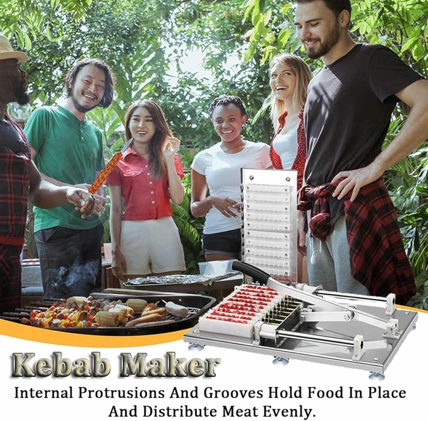 Kebab Maker Stainless Steel, 10 Barbecue Skewer Machine, Perfect For The Outdoor Picnics, Camping, Home And Commercial Use ~/