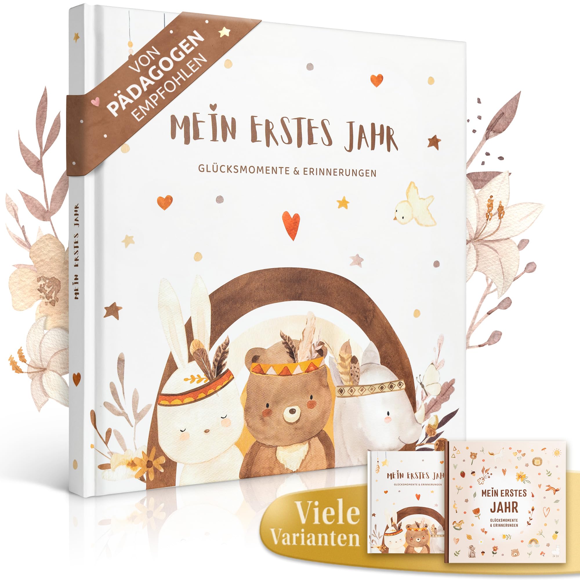 EULENTALER® Das Original Babytagebuch Boho I Von Pädagogen gestaltet I Mit süßen Waldtieren & stabilem Papier I Viel Platz für Fotos I Babyalbum Mein erstes Jahr – Geschenk zur Geburt & Babyparty