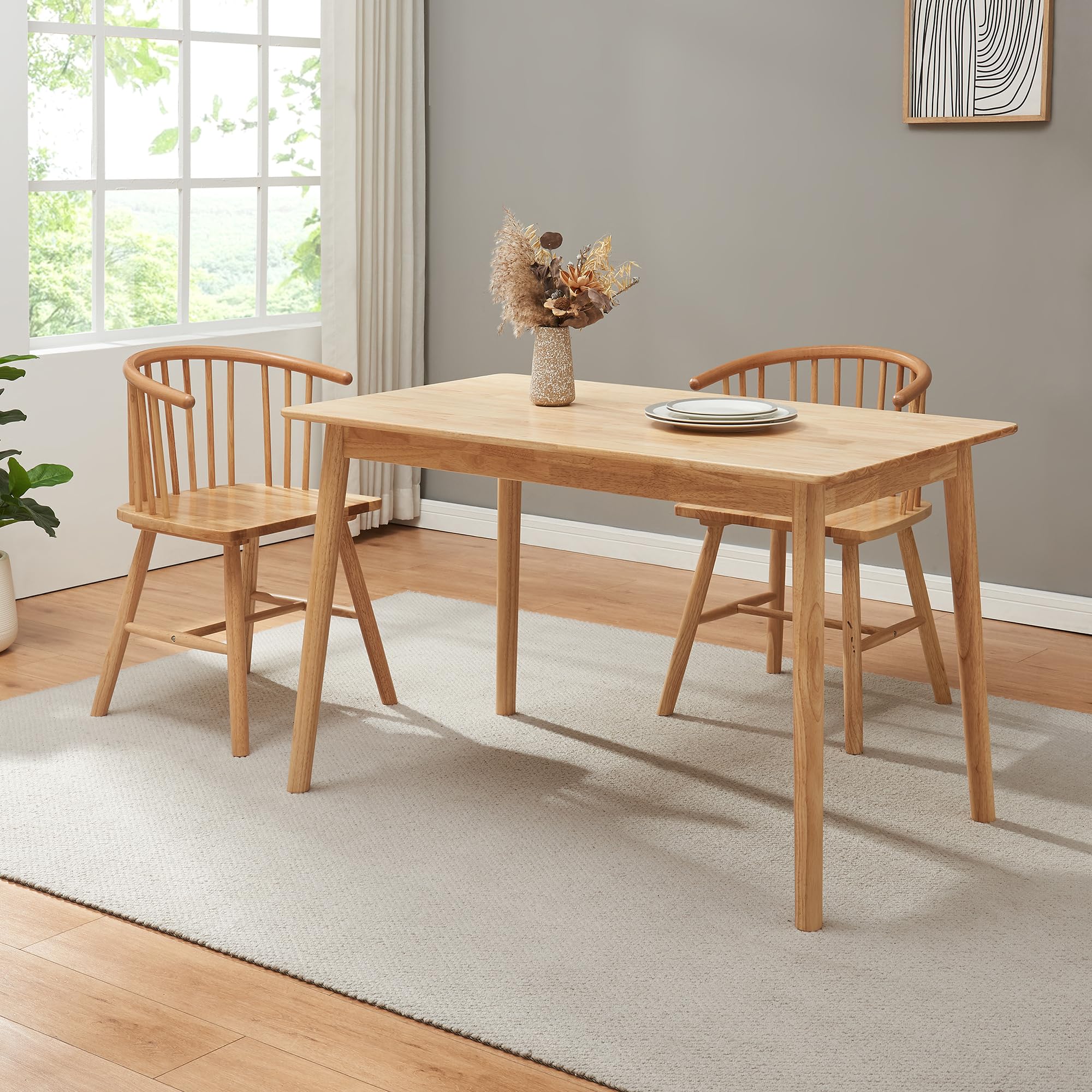 [en.casa] Tavolo da Pranzo con Piano Rettangolare 140x70 cm Tavolo da Cucina in Legno di Hevea con Posti Fino a 6 Persone - color Naturale