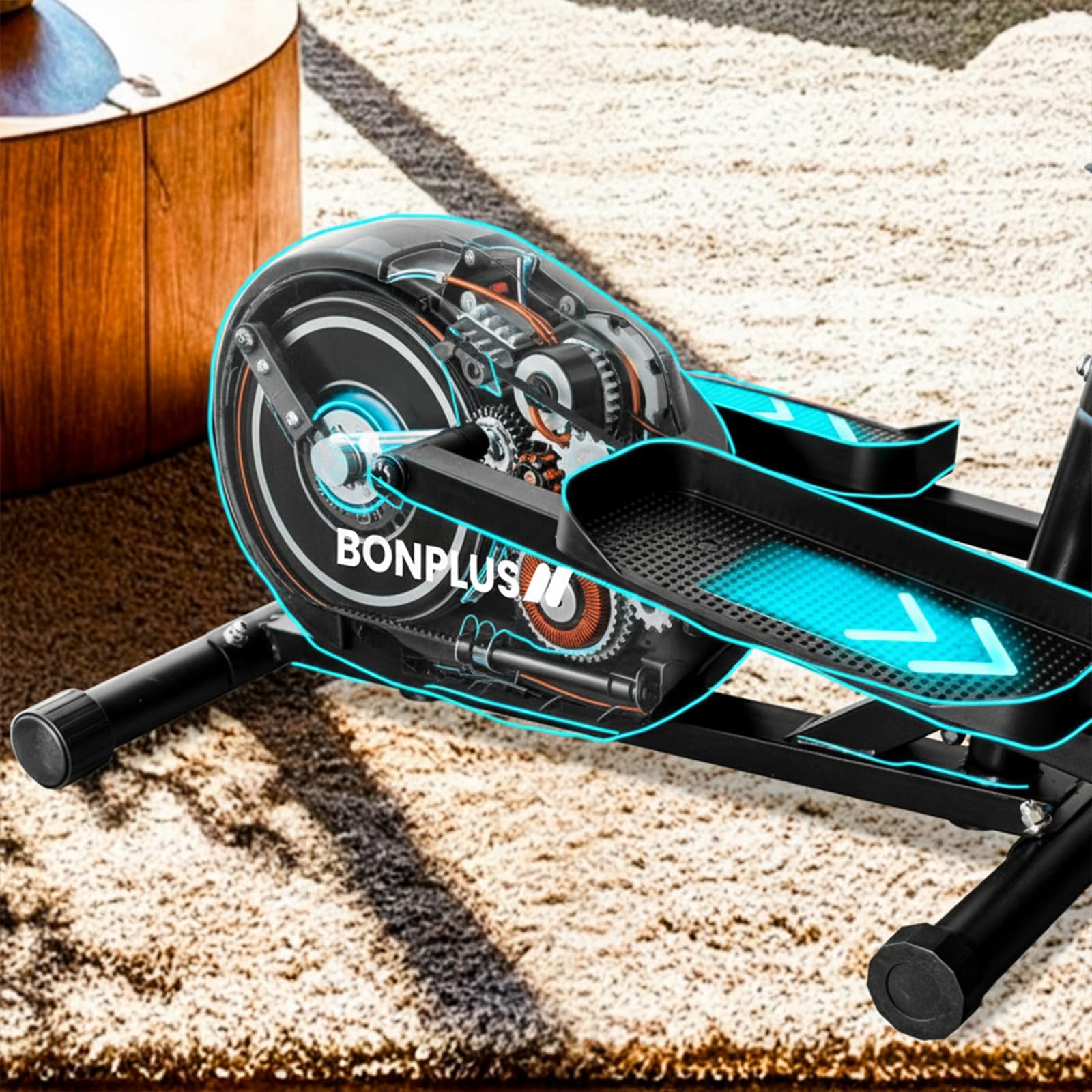 Bicicleta Elíptica con 8 Niveles de Resistencia Magnética, Entrenador Crosstrainer, Pulsómetro, Uso Doméstico, Panel de Control LCD, Ruedas Frontales, Fitness