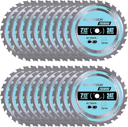 KEENTECH 7-1/4" Circular Saw Blade 24T, 20-Pack, Fast Cutting for Framing | 20-pack save cost, fits 5/8" bore saws, low-kickback lasts 20% longer, smooth fast cuts on plywood/OSB