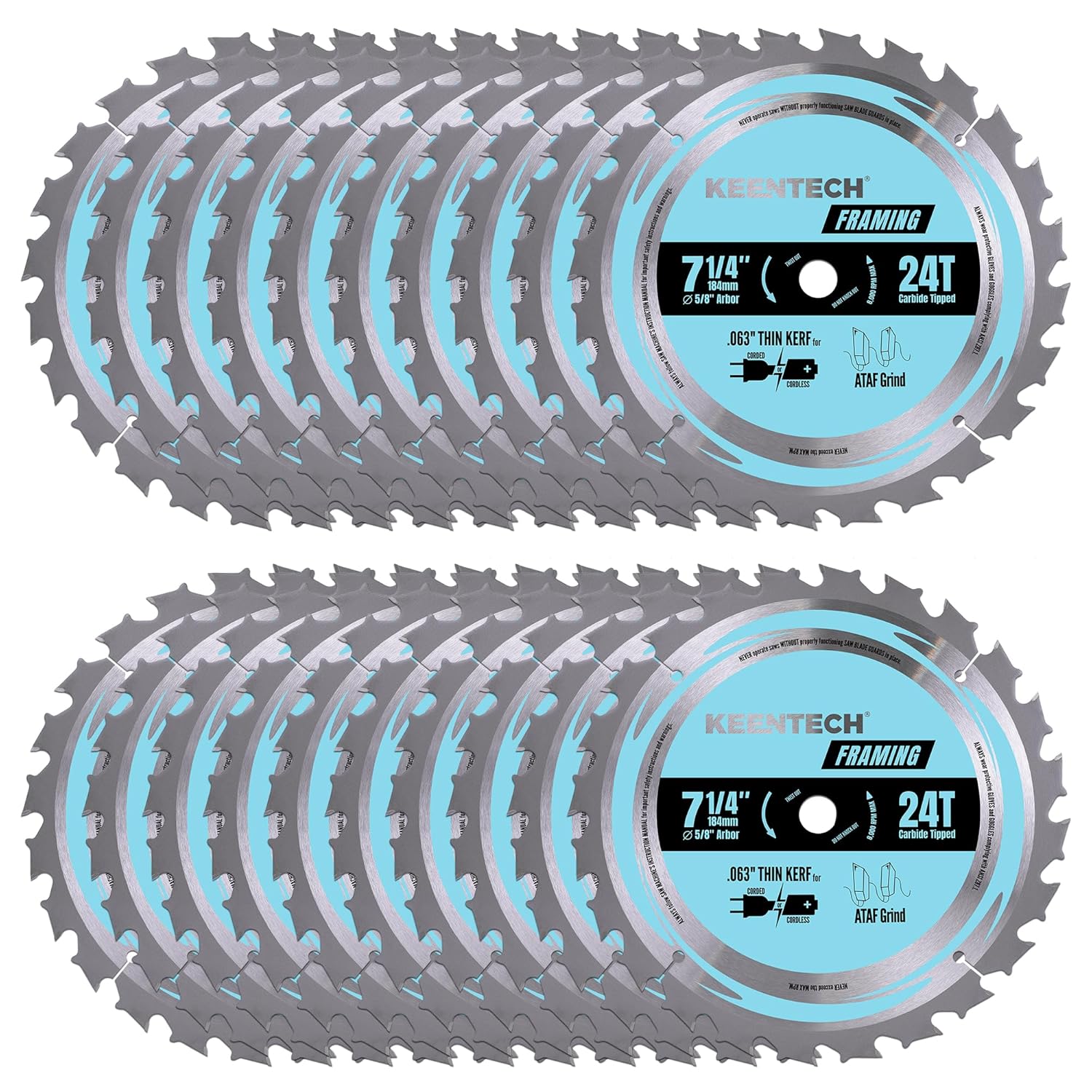 KEENTECH 7-1/4 Inch Circular Saw Blade 24T, 20-Pack, by 5/8" Bore for Cutting Plywood, MDF, OSB, Longer Service Life