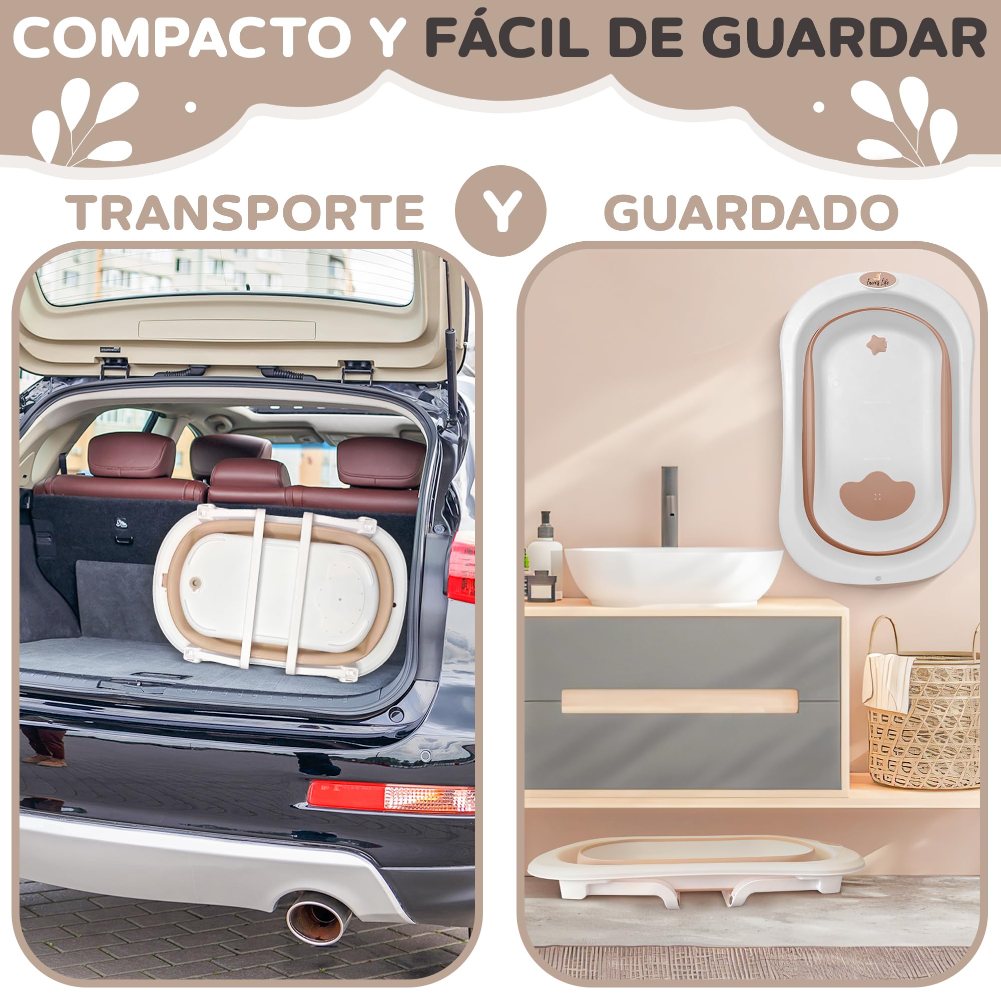 Bañera Plegable XXL para Bebé FawnsLife – Bañera para Bebé con Patas, Asiento Confortable y Pequeño Cubo de Agua Plegable – y Práctica para Espacios Reducidos y Desplazamientos