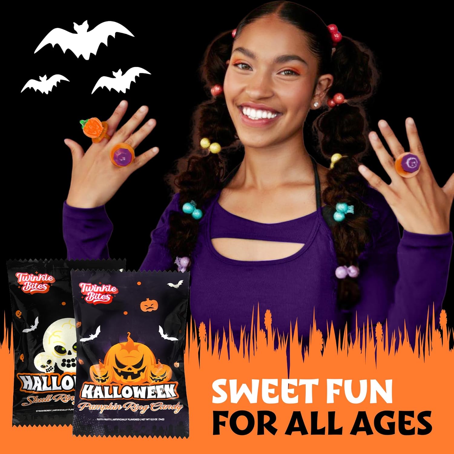60 Pack Halloween Ring Candy - Individually Wrapped Holiday Themed Pumpkin And Skull Lollipops – Trick Or Treat Strawberry And Tutti Frutti Delicious Candys - Bulk Halloween Suckers Great Use, For Kids, Party Favor, Classrooms, Goodie Bags