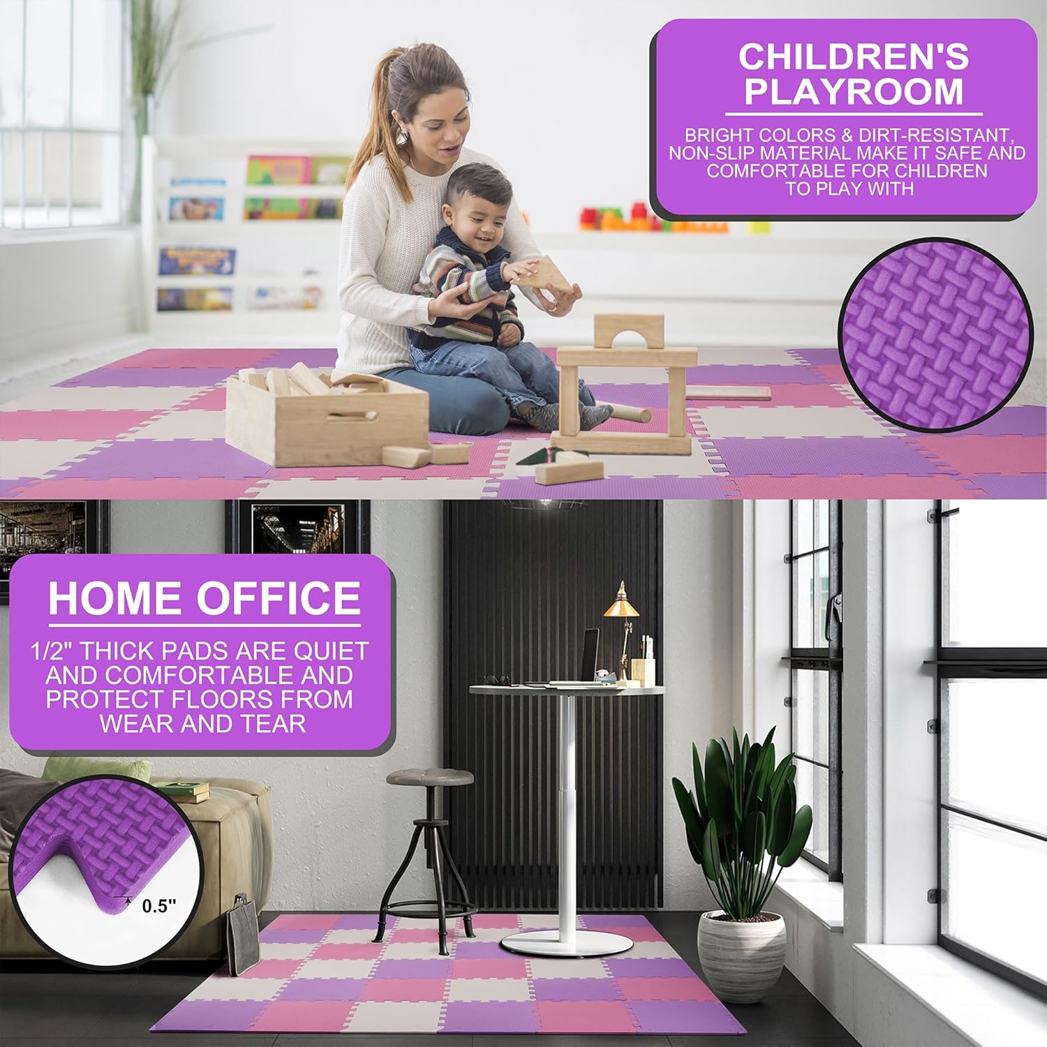 BalanceFrom Foam Floor Tiles for Kids - Non-Toxic Comfortable Baby Play Mat and Interlocking Foam Tiles for Crawling & Development, Soft Play Mat for Babies, 36 Tiles Cover 36 SQ SF