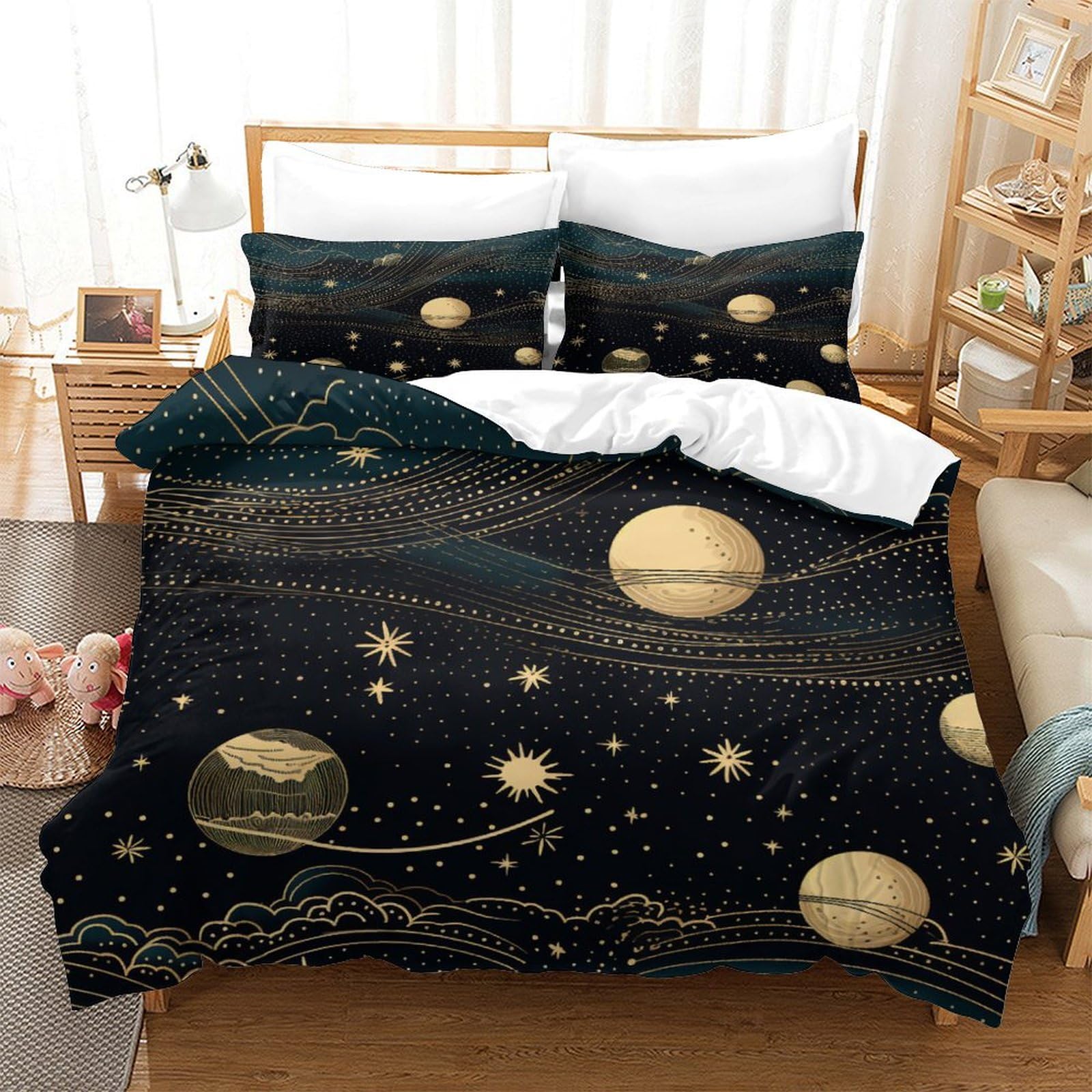 P1S9U7W5Y 3D Printed Space Planet Duvet Cover Set 3pcs Microfiber Galaxy Bedding Set King