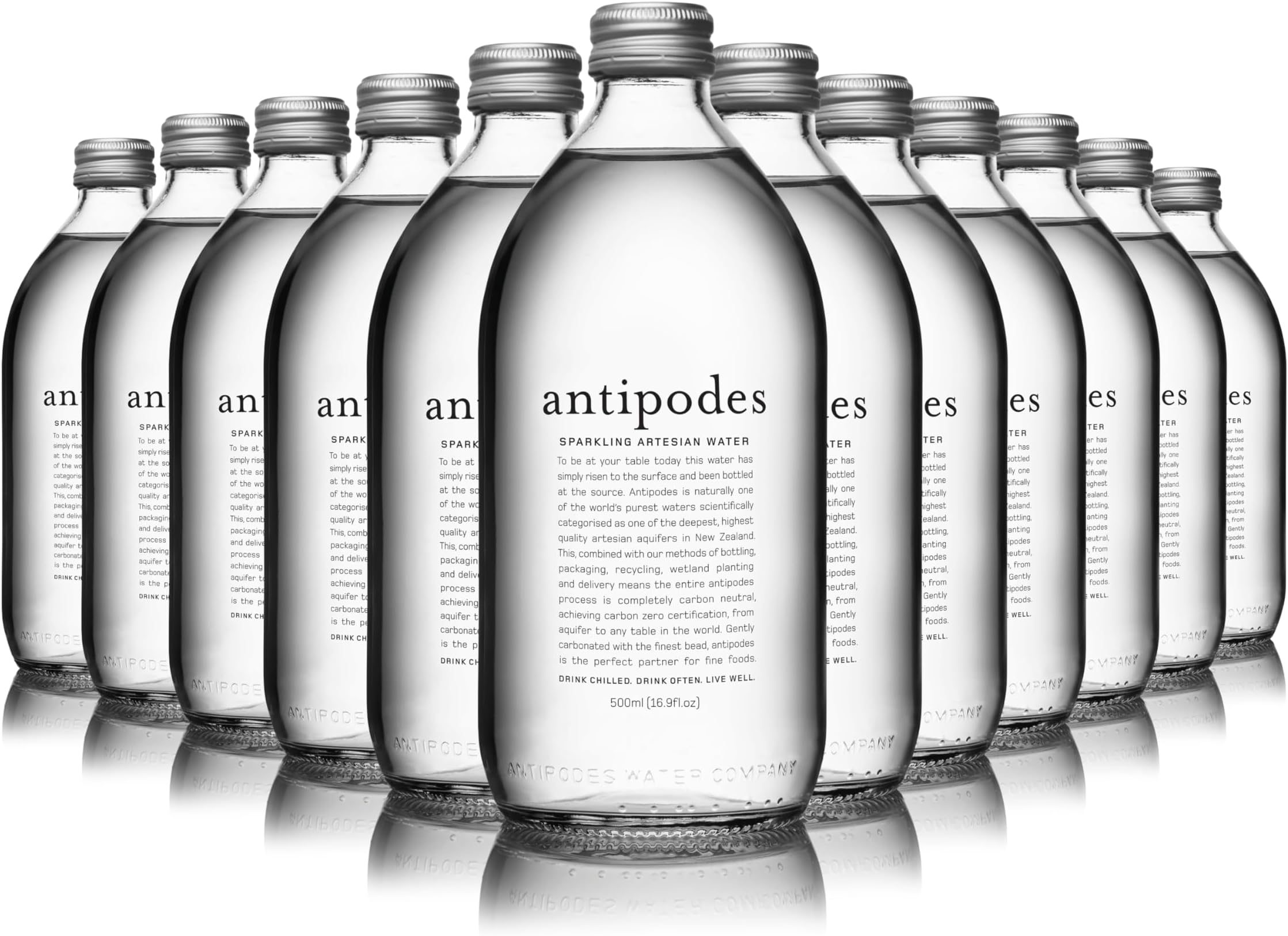 Natural Artesian Sparkling Water, 16.9 Fl Oz (500 mL) (Pack of 12), Premium Carbonated Glass Bottled Drinking Water, Naturally Occurring Minerals, New Zealand Sourced