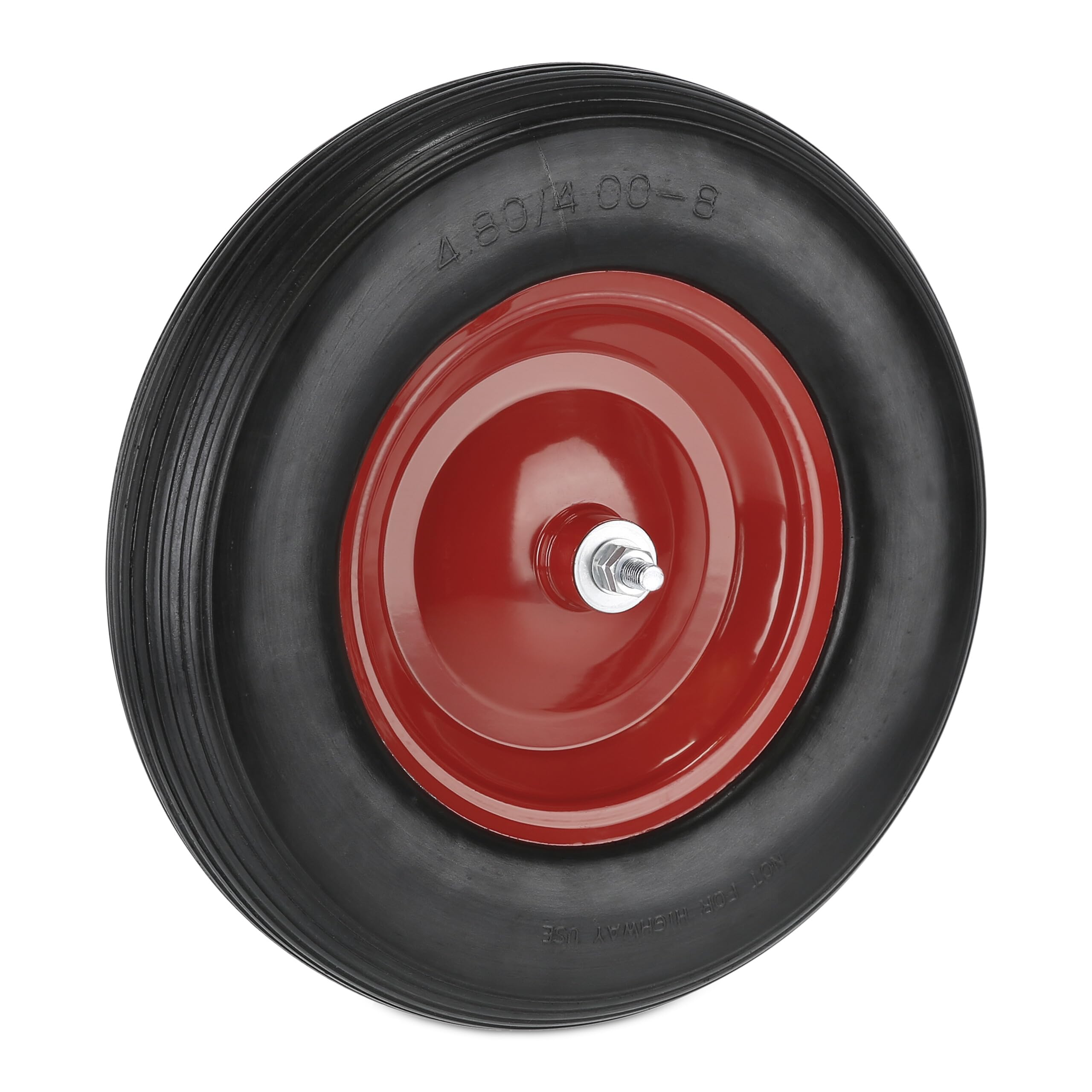 Relaxdays Ruote Carriola 4.80 4.00-8, Gomma Piena, Cerchione in Acciaio, da Carrello, Carico 120 kg, in PU, Nero Rosso