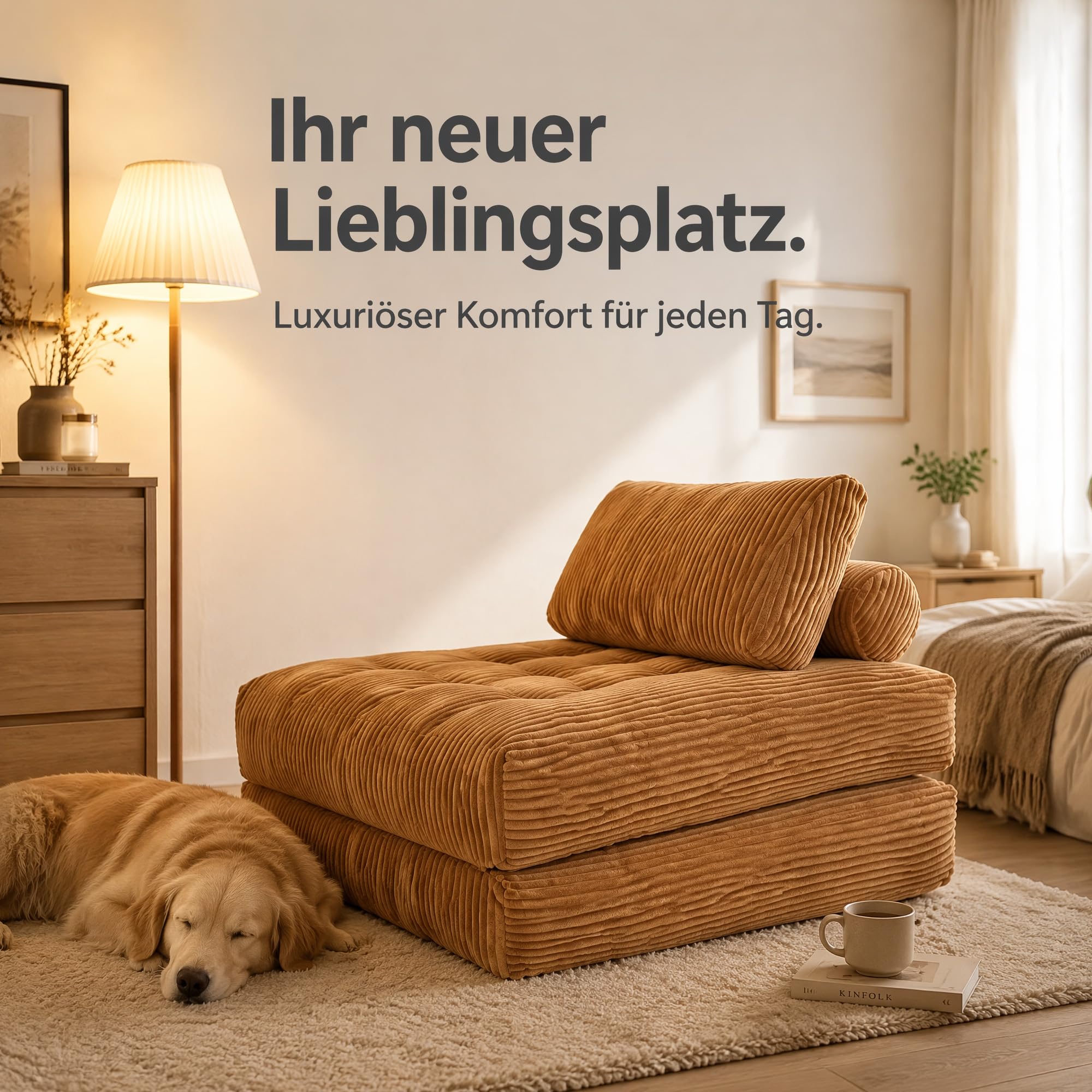 Schlafsessel mit Schlaffunktion Cord Beige - 2-in-1 Klappsofa Gästebett