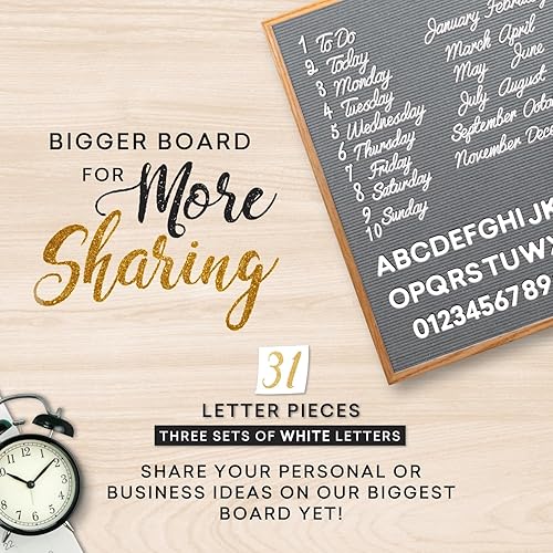 Miniatura 76 de Letrero de fieltro negro y letras blancas de 10 x 10 pulgadas Este letrero personalizable incluye 300 letras de plástico y marco de roble., Negro