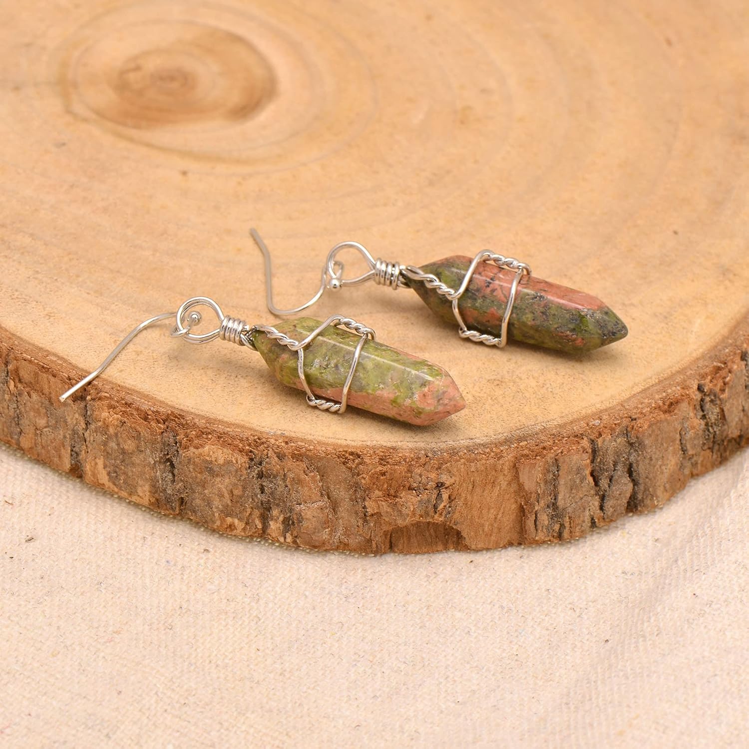 Polished Stone Wire Wrapped Point Crystal Earrings for Women Reiki Energy Healing - Image 4