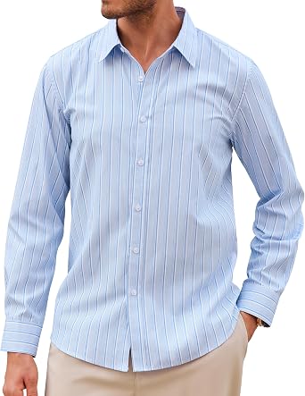 Lion Nardo Mens Button Down Shirts Casual Long Sleeve Wrinkle Free Dress Shirts for Men Striped Untucked Shirts Regular Fit