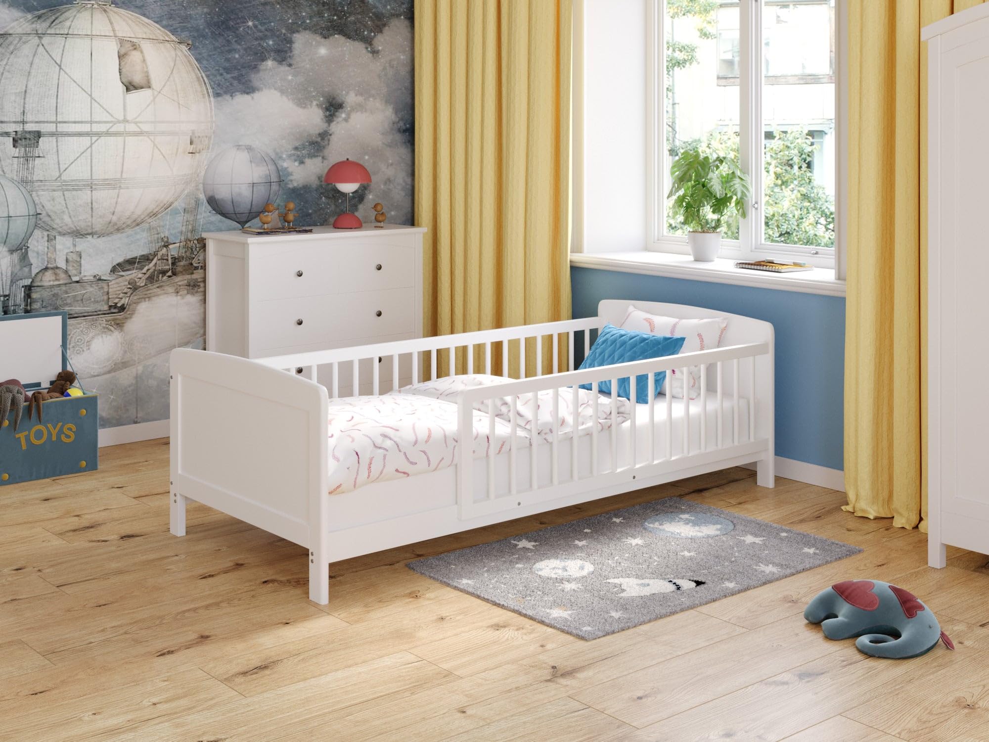 Love For Sleep Cuna Convertible en Cama 160x80cm con Barrera de Seguridad Pino Zane Juego Completo de Cuna Madera