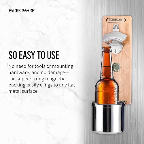 Miniatura 7 de Farberware Abrebotellas magnético para barbacoa con soporte para tazas, 11.5 pulgadas, acero inoxidable y madera