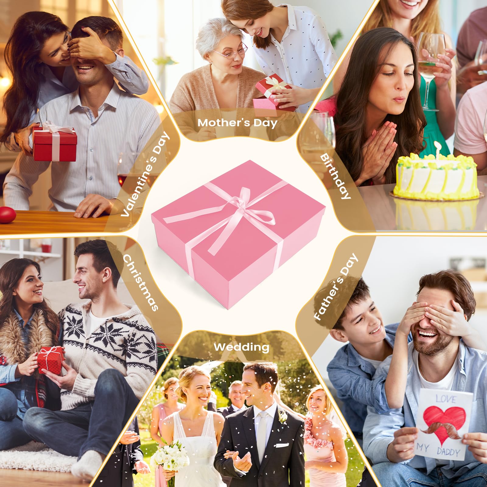 Geschenkbox, 41,9 x 33 x 14 cm, große rosa Geschenkboxen mit Deckel für Geschenke, Geburtstagsbox enthält Kartenband, geschreddertes Papierfüller, Geschenkpapierboxen für Valentinstag, Muttertag