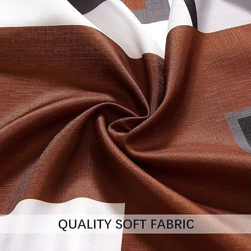 Miniatura 6 de YOSTEV Cortina de ducha marrón blanco y negro con ventana superior de malla, cortinas de ducha geométricas modernas texturizadas para baño, juego de