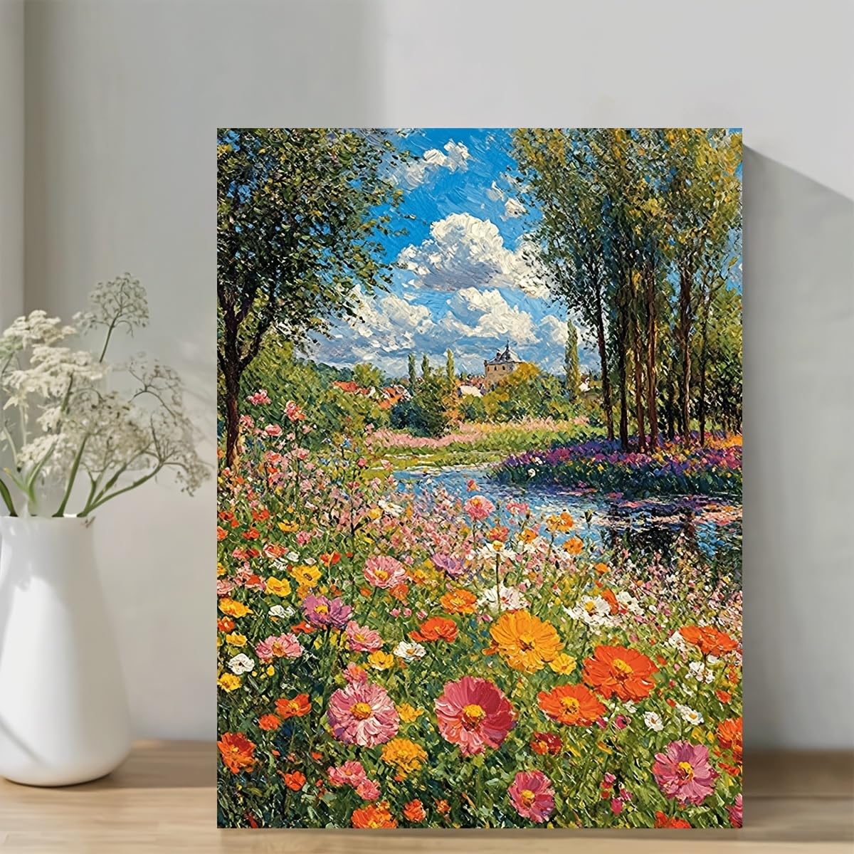awitufhgp Monet'S Garden at Argenteuil Canvas Wall Art - Vibrant Floral Landscape with Blue Sky And River, for Living Room, Office(35x45cm/14x22in(WxH)/No frame)