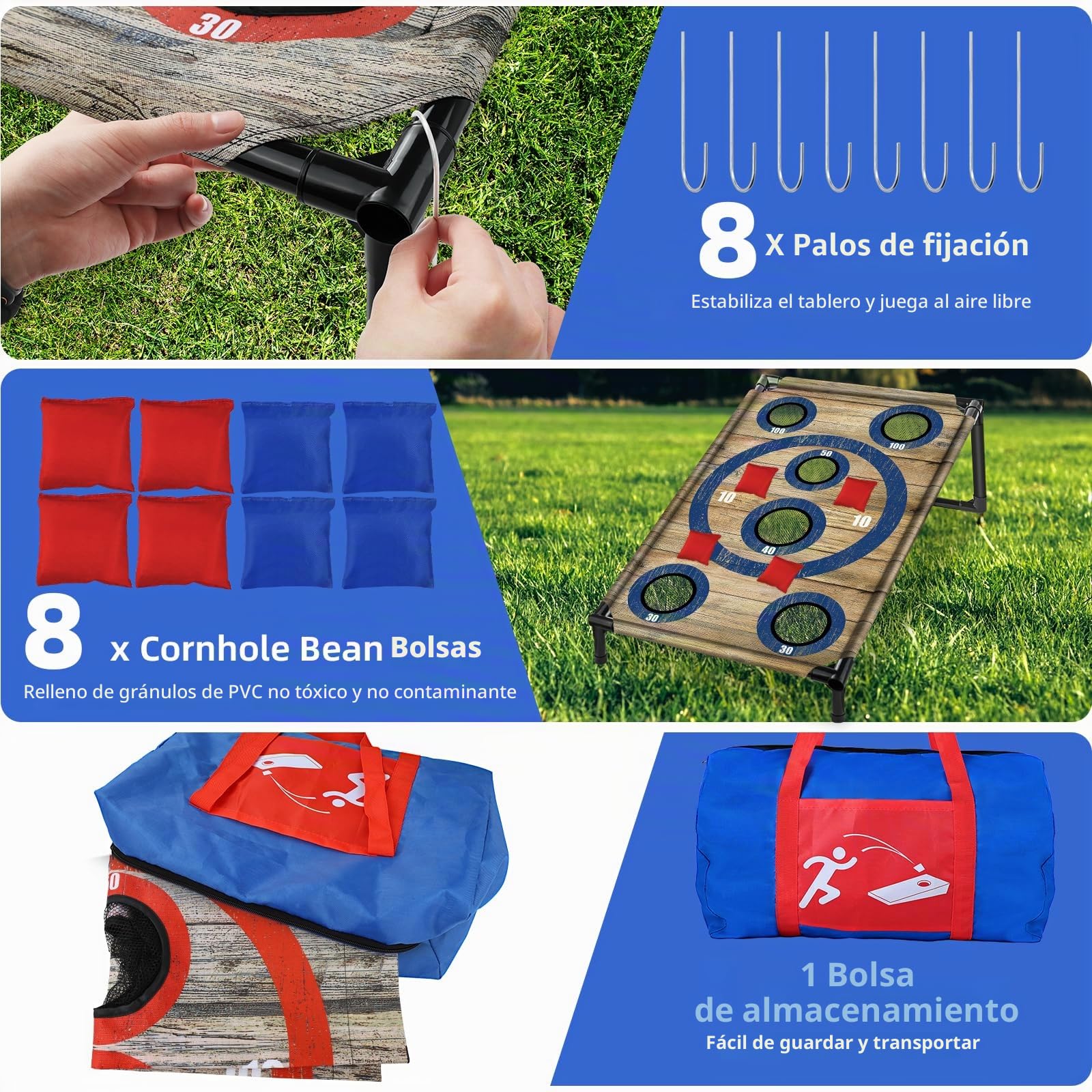 NZQXJXZ Juego de Cornhole para Familia y Adulto, 3x2 Ft Portátil Cornhole Juego de Lanzamiento con 8 Bolsas de Frijoles y Bolsa de Transporte, Ideal para al Aire Libre, Interior, Patio Trasero, Césped