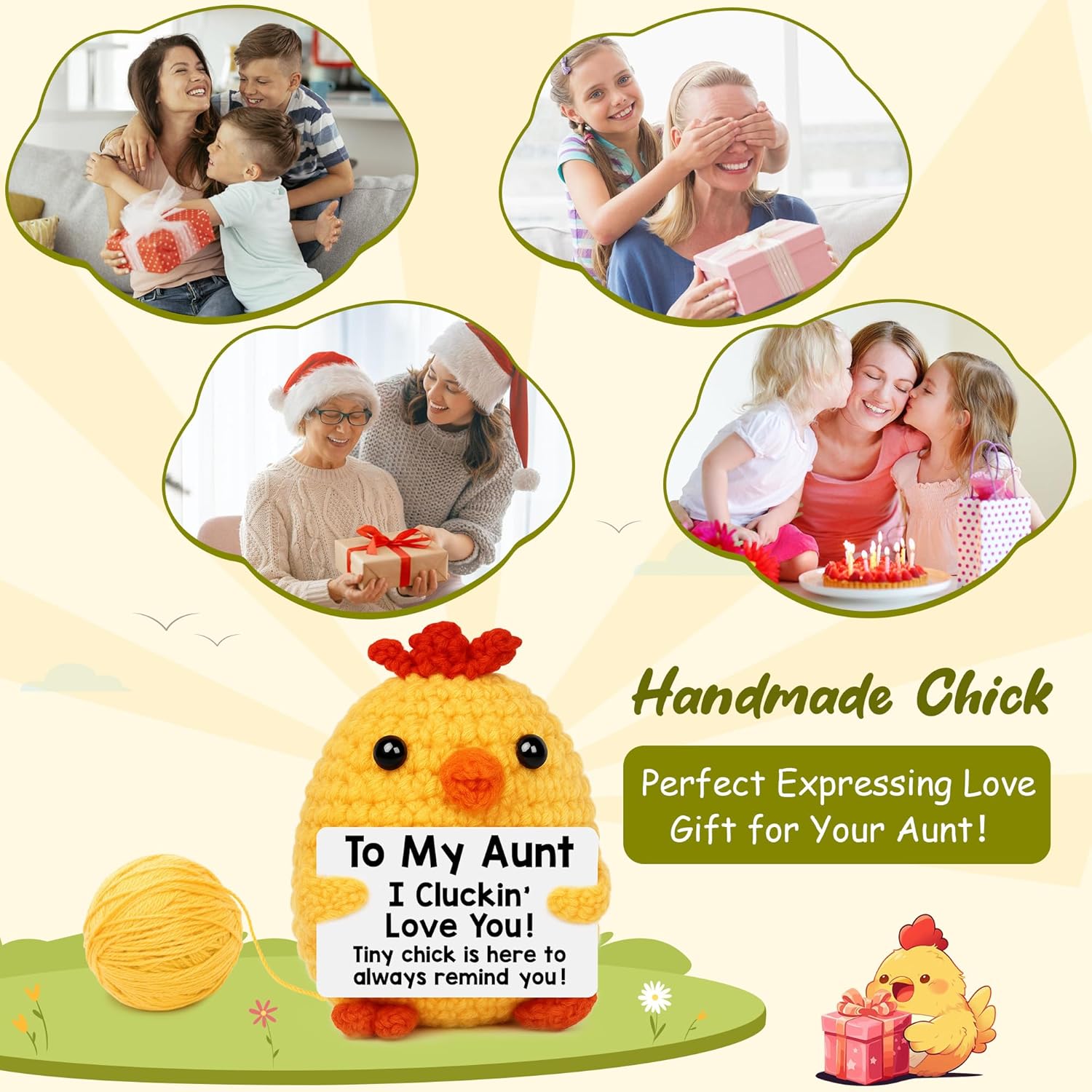 BdayPtion Aunt Birthday Gifts from Niece Nephew, Auntie Easter Gifts, Mothers Day I Love You Aunt Present, Best Auntie Ever Gift, Funny Handmade Crochet Animals Chicken Decor - Image 5