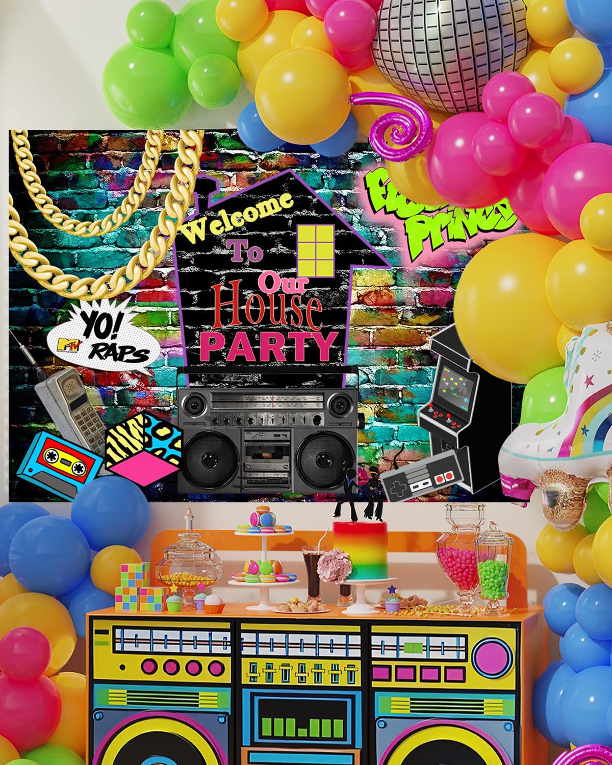 Vinyl Photography Backdrop Brick Wall Mocsicka 80s Theme Backdrop