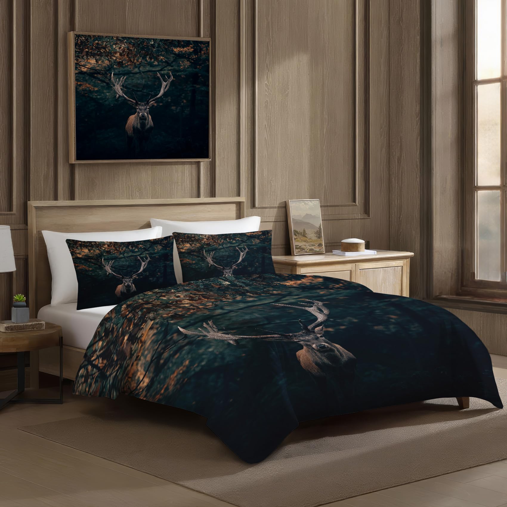 Hirsch Mond Bettwäsche 155x220 - Wald Landschaft Design 3-teilig