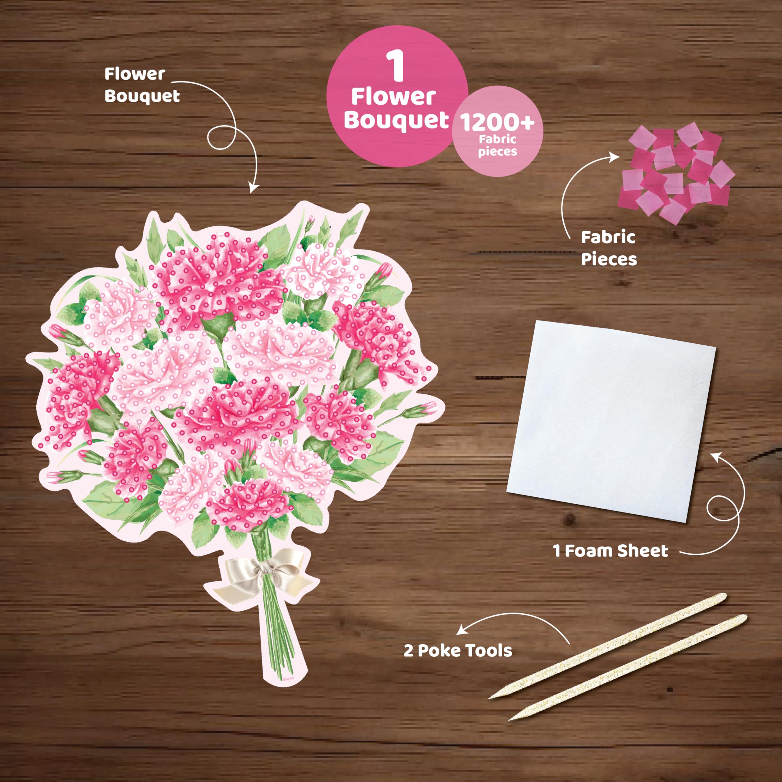 Unwynd Poke Art Flower Bouquet, Mess-Free Arts and Crafts for Adults, Teen Craft Kits, Mother's Day Flowers, Gifts for Mother, Women and Men (Carnations)