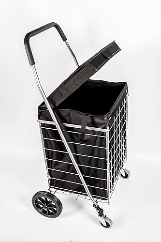Miniatura 1 de PrimeTrendz Grocery Utility PT5614 - Carrito de compras para lavandería  Cubierta negra a prueba de agua incluida  Portátil y fácilmente plegable
